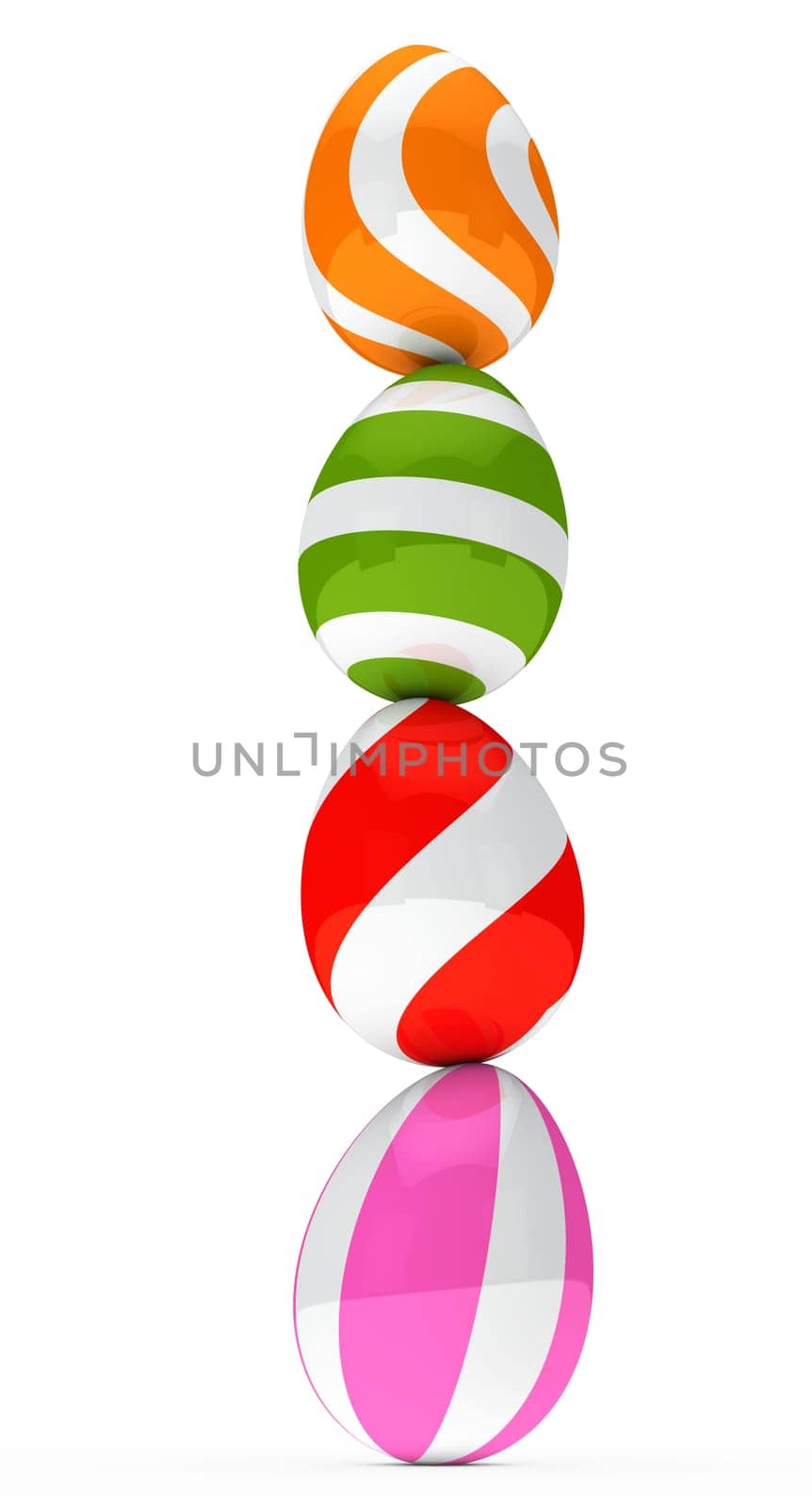 colorful easter eggs are stacked to top