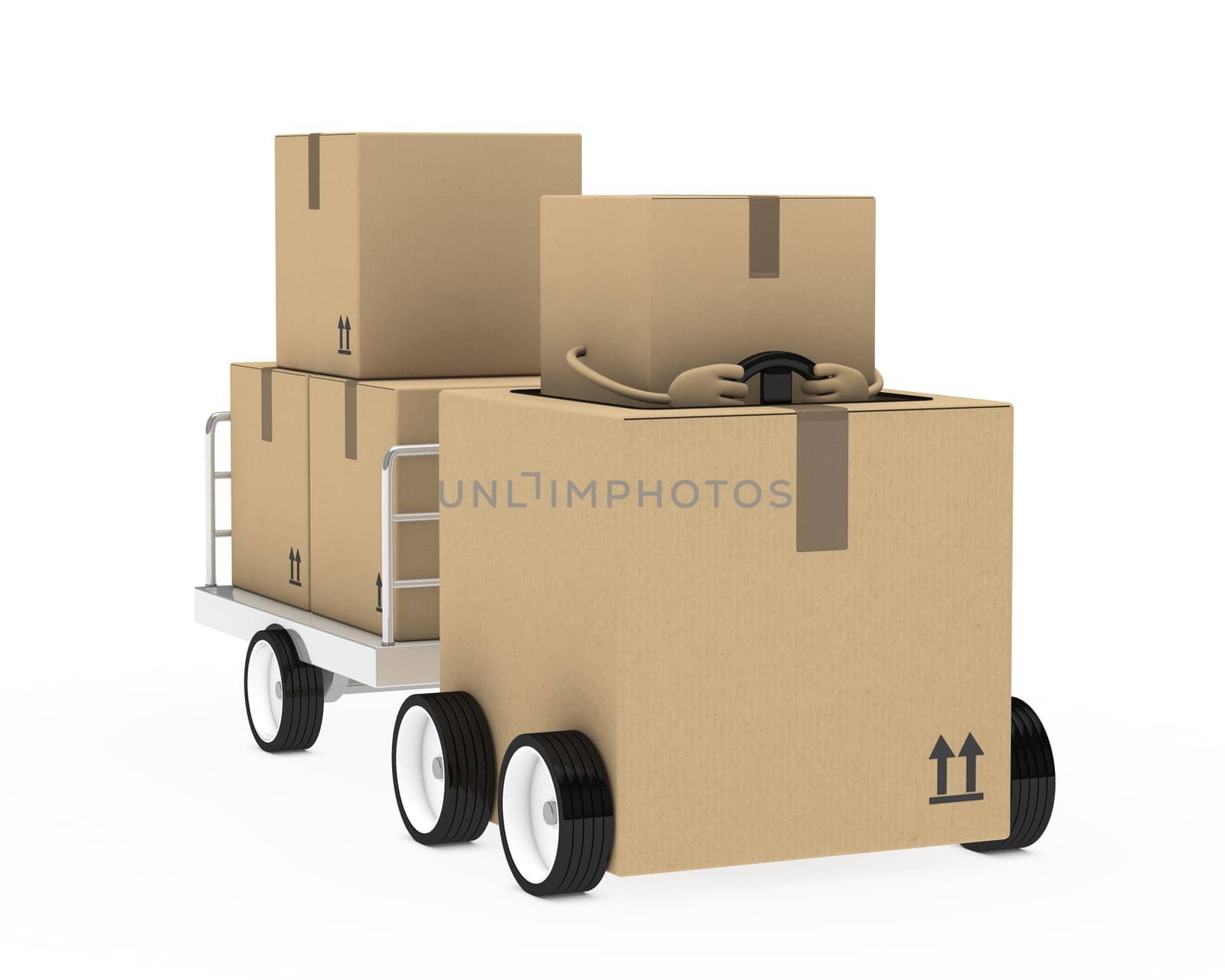 brown package figure pull a metal trailer