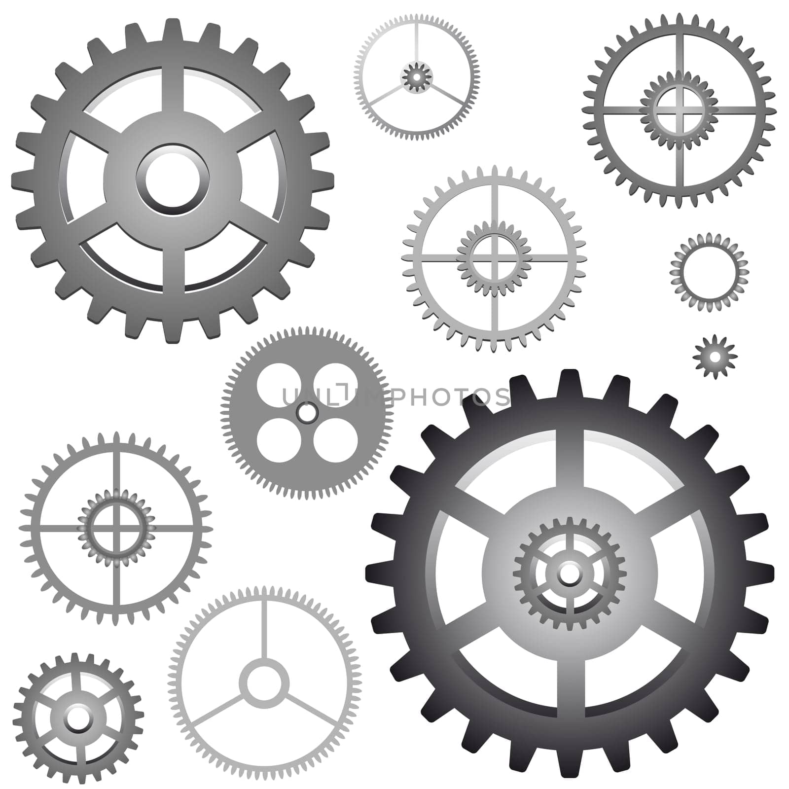 Illustration of the various gears - cog wheels