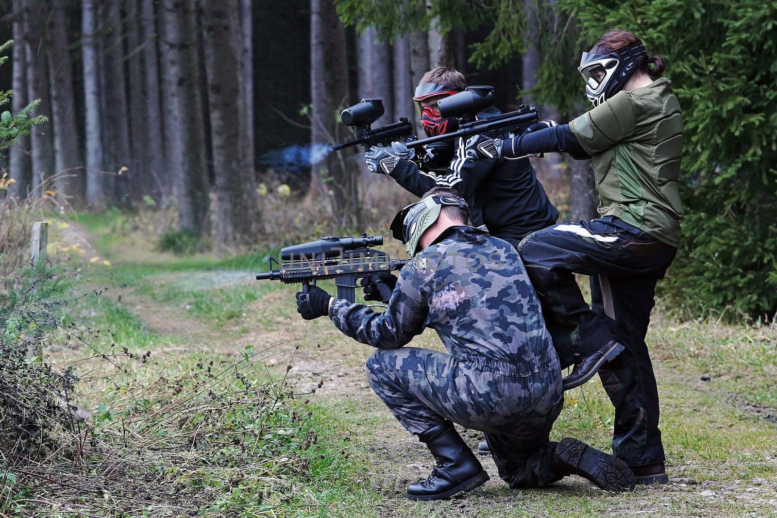 Paintballers in action