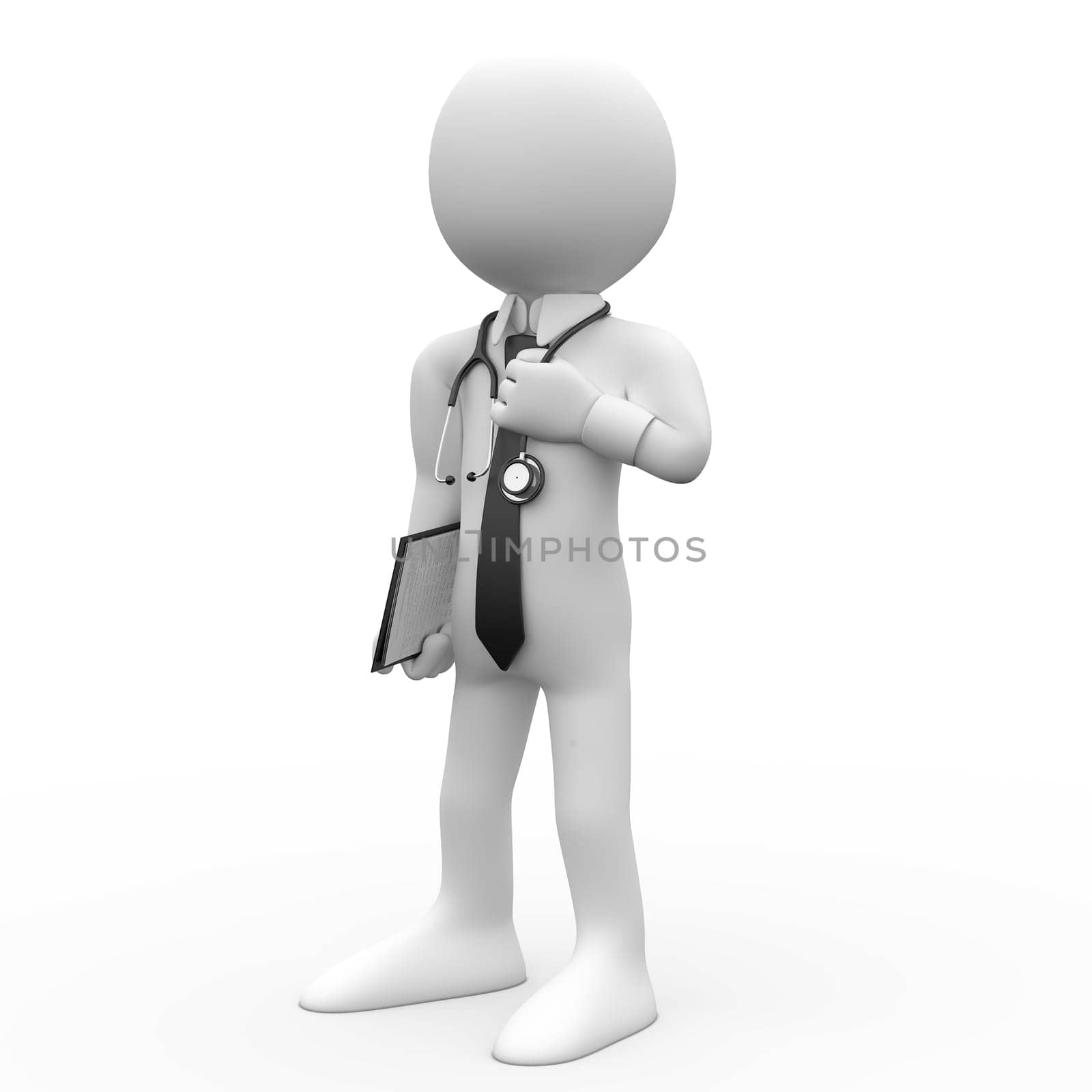 Doctor with a stethoscope around his neck. Rendered at high resolution on a white background with diffuse shadows.