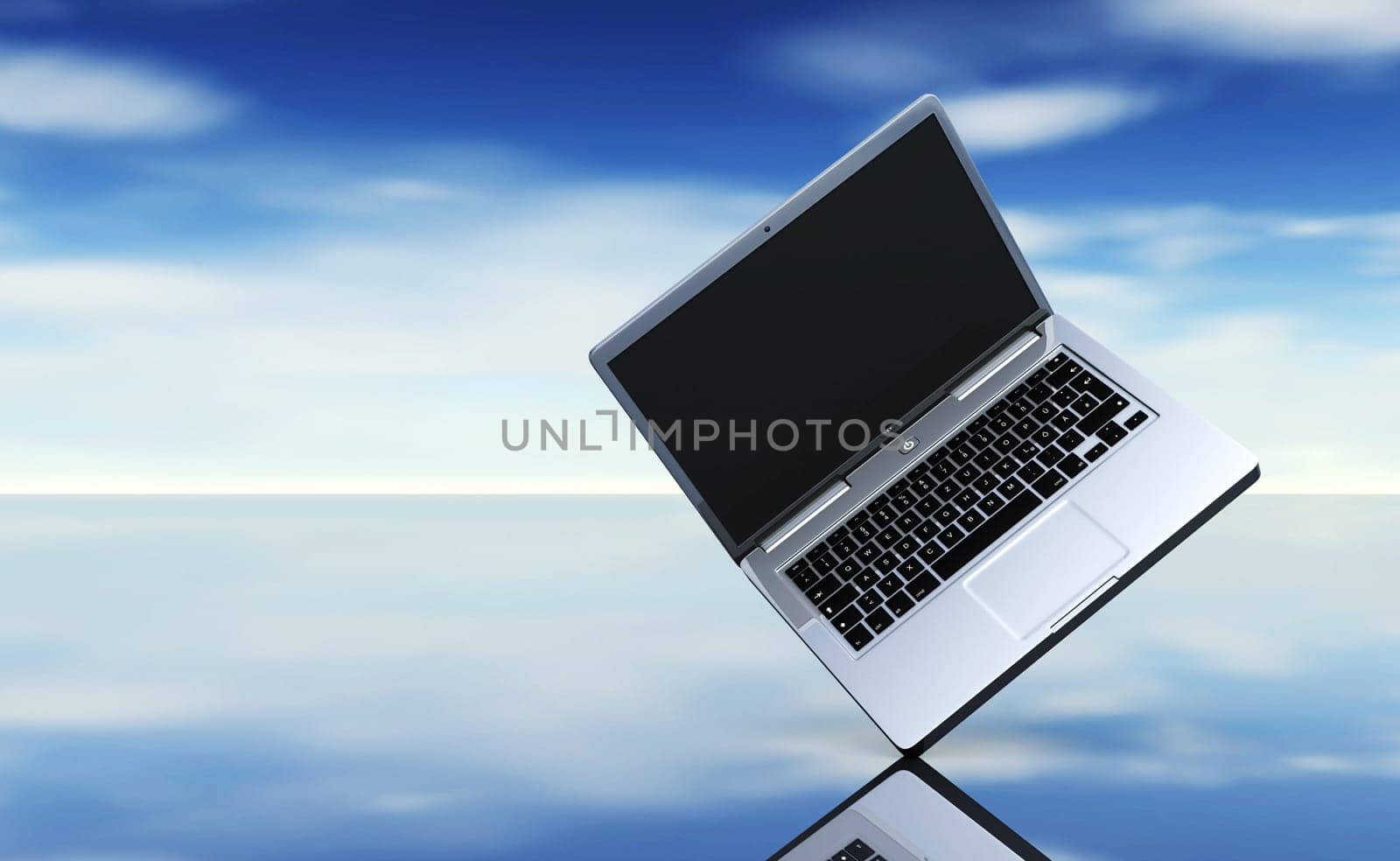 Laptop on silver background