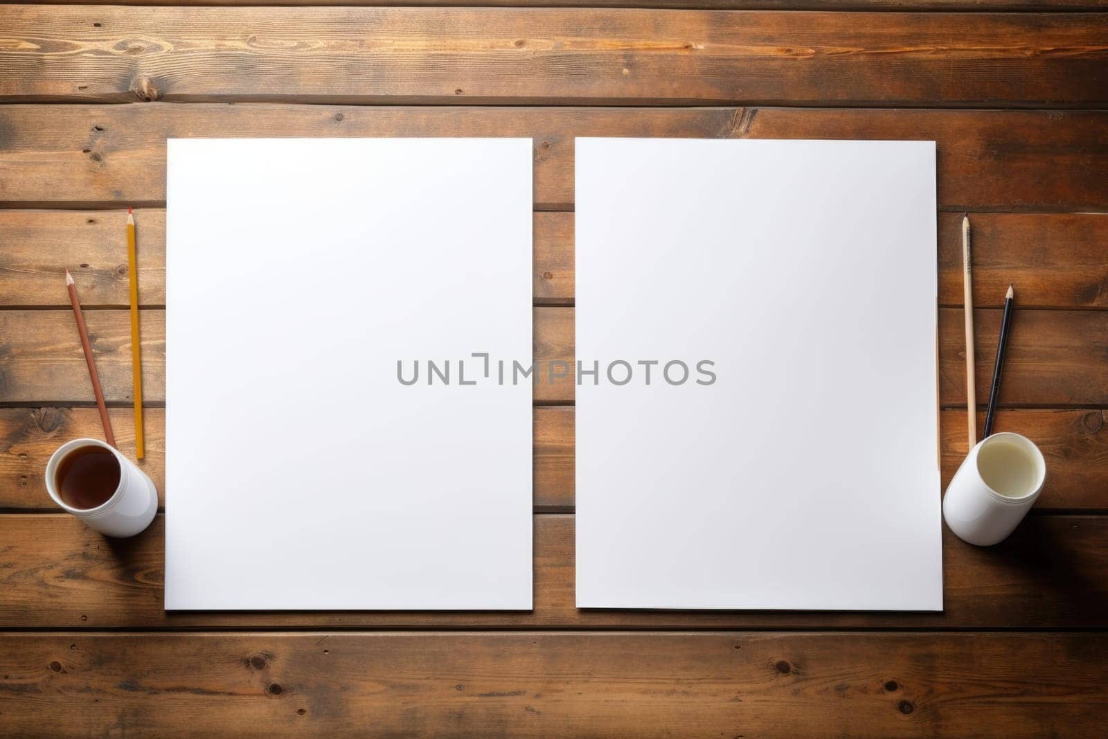 Two blank drawing sheets on the table. Searching for ideas for creativity.