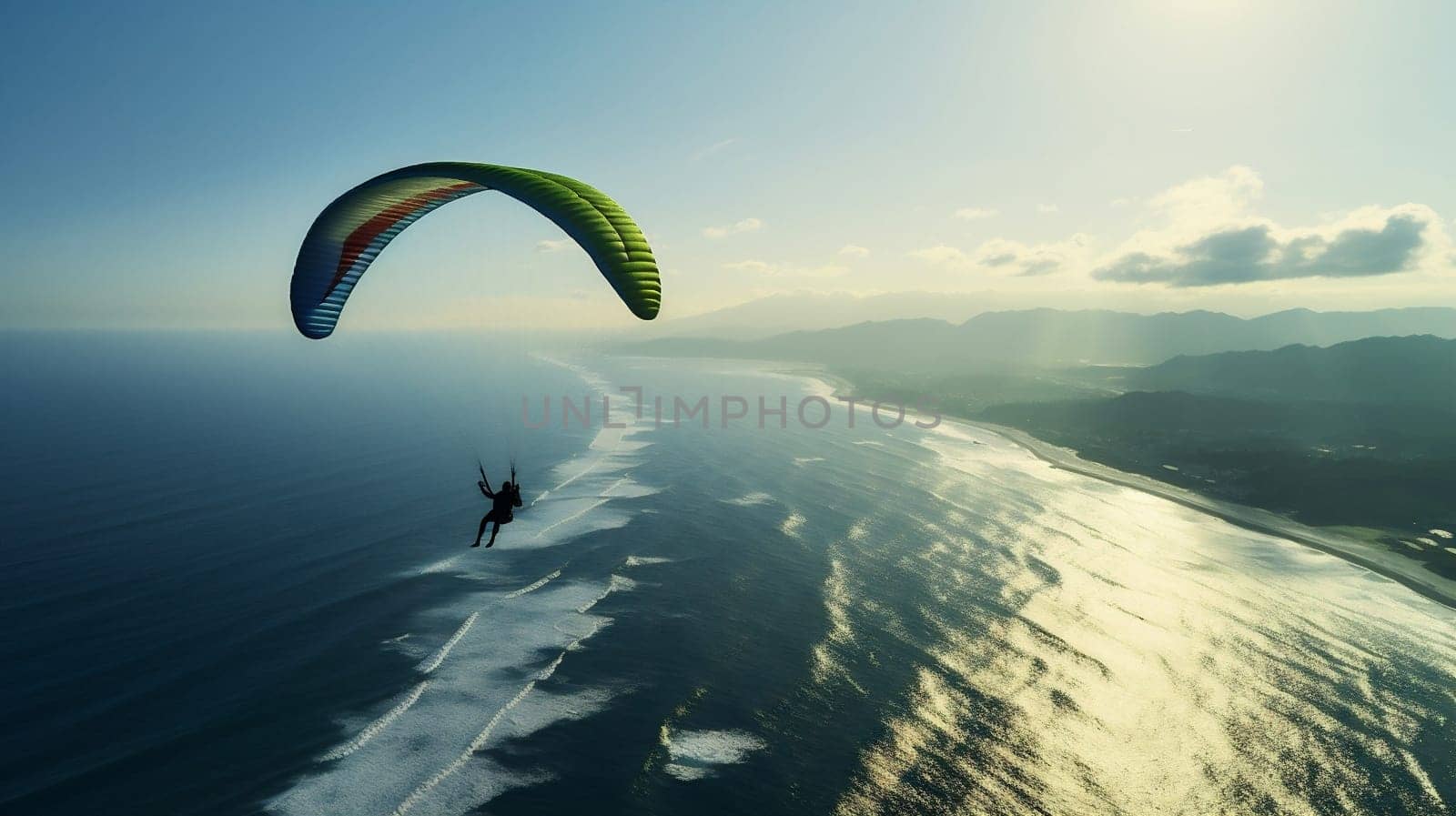Flying sport gliding person adventure parachute extreme paragliding summer sky wind by Vichizh