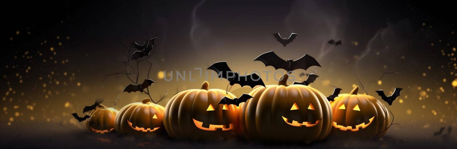 halloween mystery night horror table fear pumpkin blue bat creepy background. Generative AI. by Vichizh