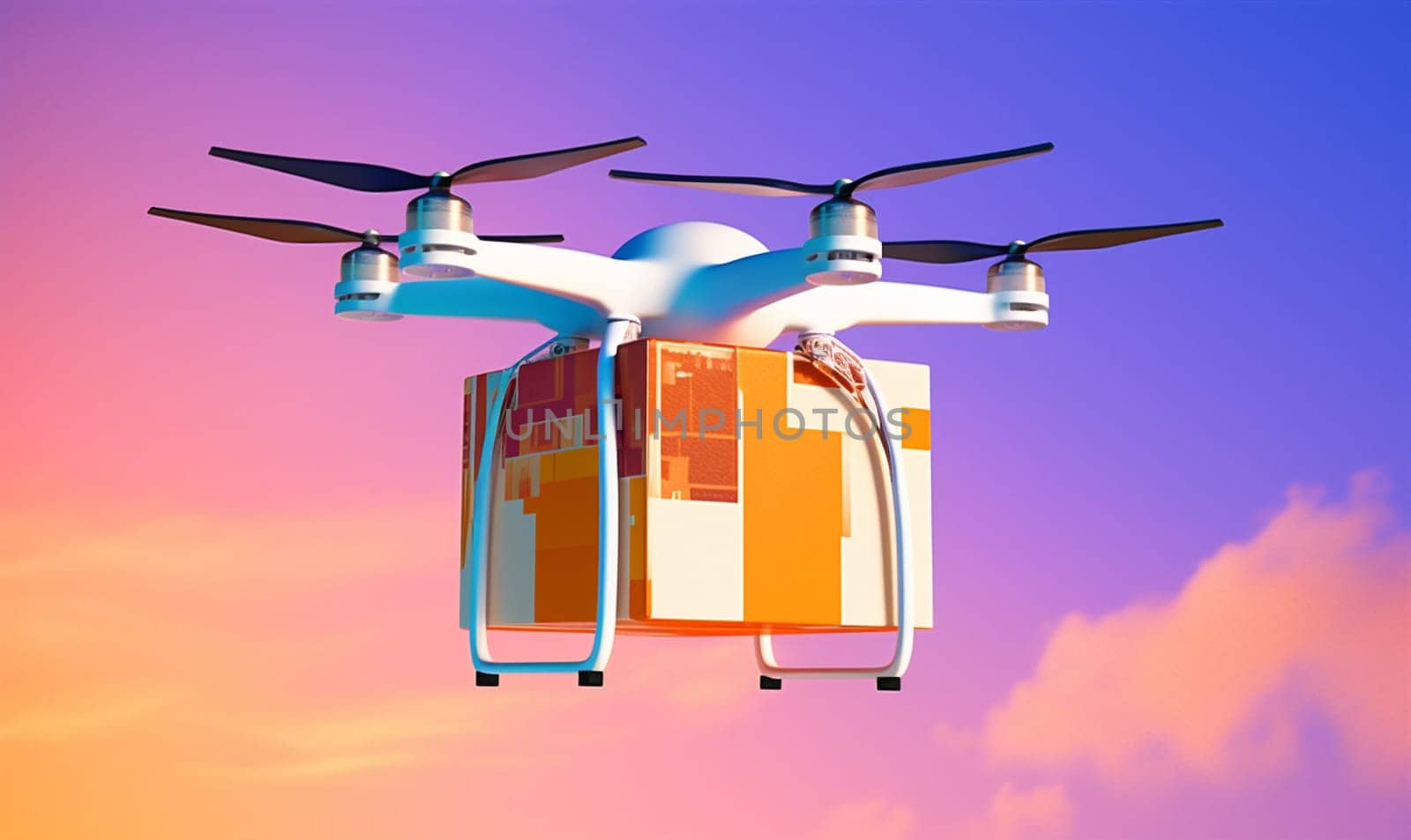 cargo delivery fly aircraft fast blue helicopter air drone technology. Generative AI. by Vichizh