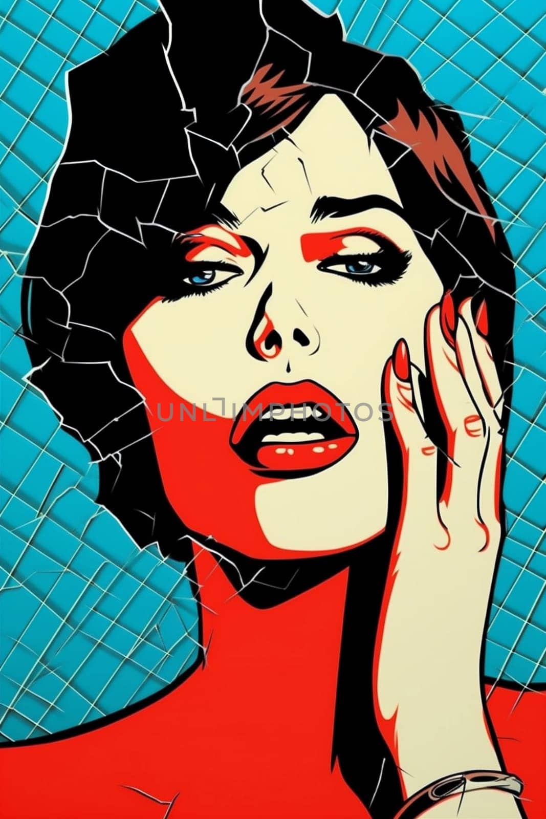 woman glamour retro face poster art girl illustration wow comic fashion. Generative AI. by Vichizh