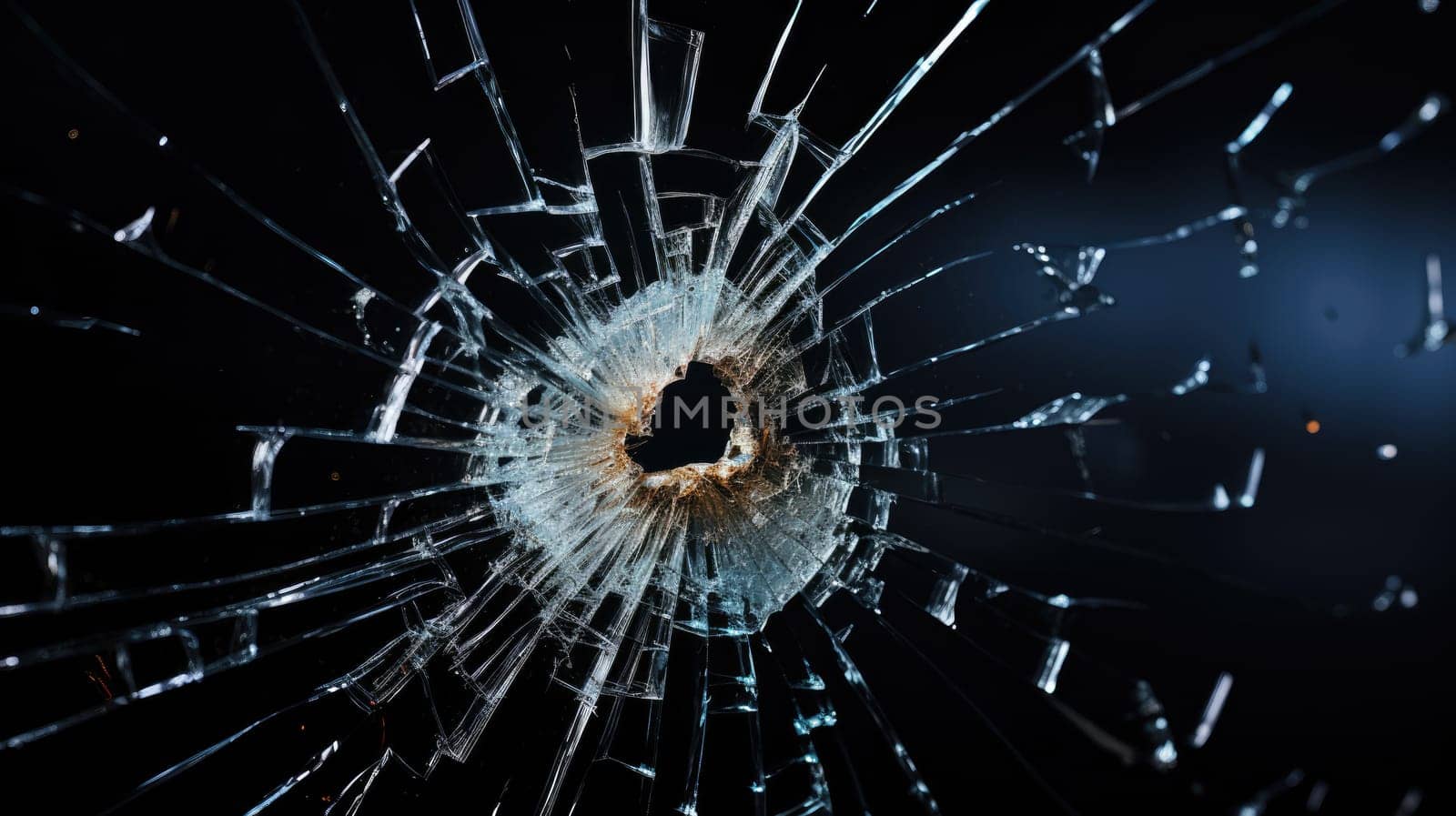 Bullet hole glass abstract background - crime gun shot. AI