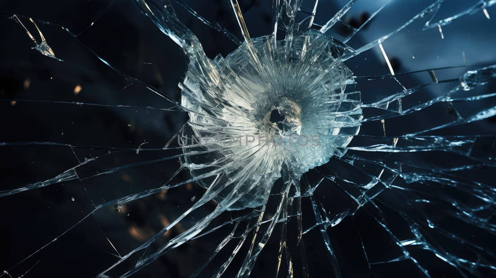 Bullet hole glass abstract background - crime gun shot. AI