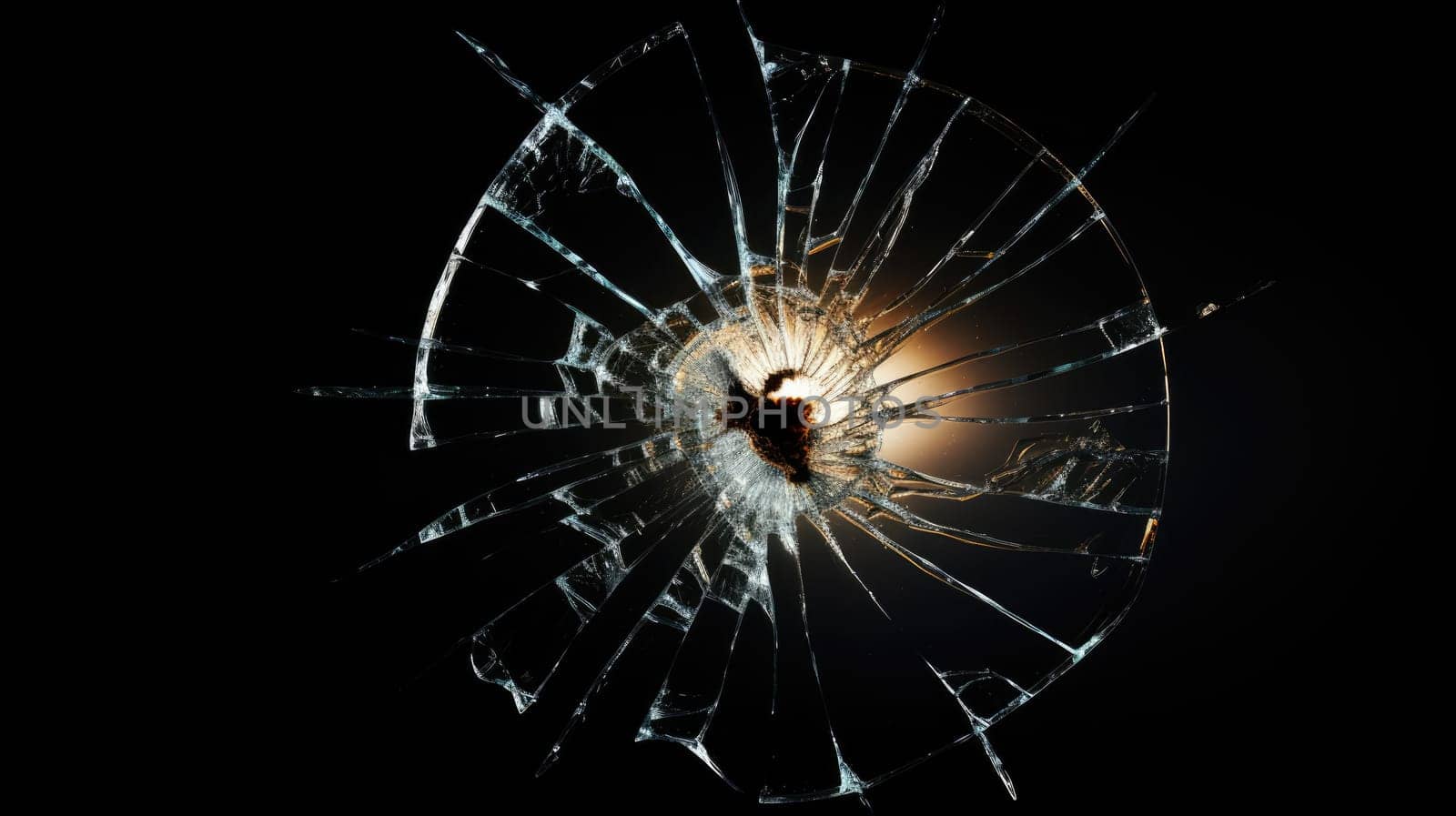 Bullet hole glass abstract background - crime gun shot. AI