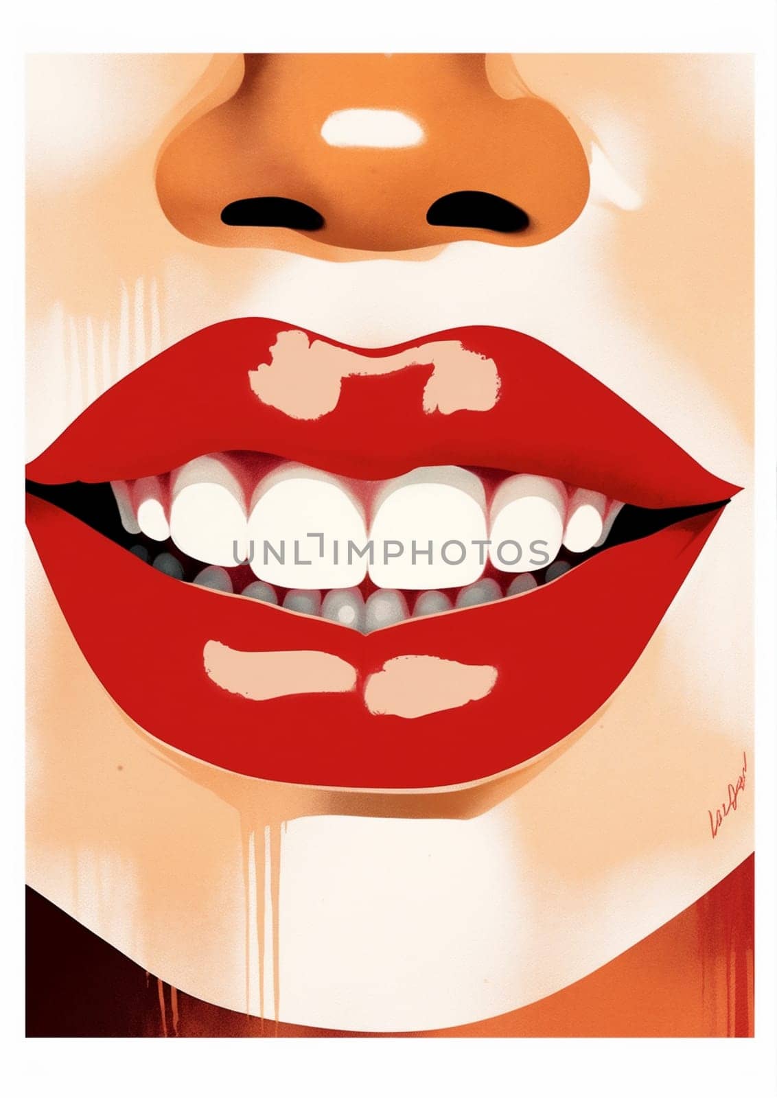 lipstick woman toothpaste lip pop red face poster illustration fashion teeth. Generative AI. by Vichizh