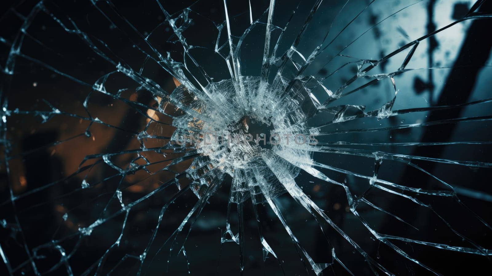 Bullet hole glass abstract background - crime gun shot. AI