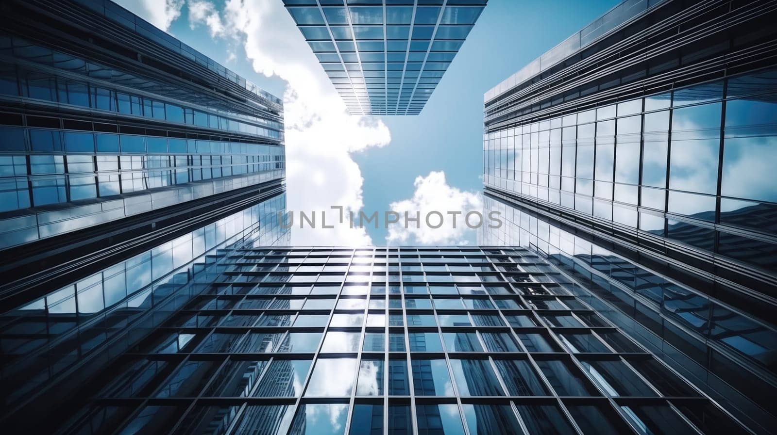 Modern office buildings skyscrapers taken from below with blue sky by natali_brill