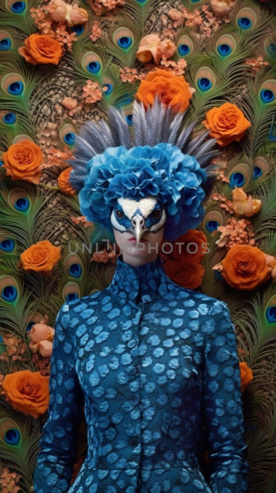peacock woman fashion lip macaw makeup beauty female glamour young nature fantasy lady animal jungle africa pet face beautiful bird colorful. Generative AI.