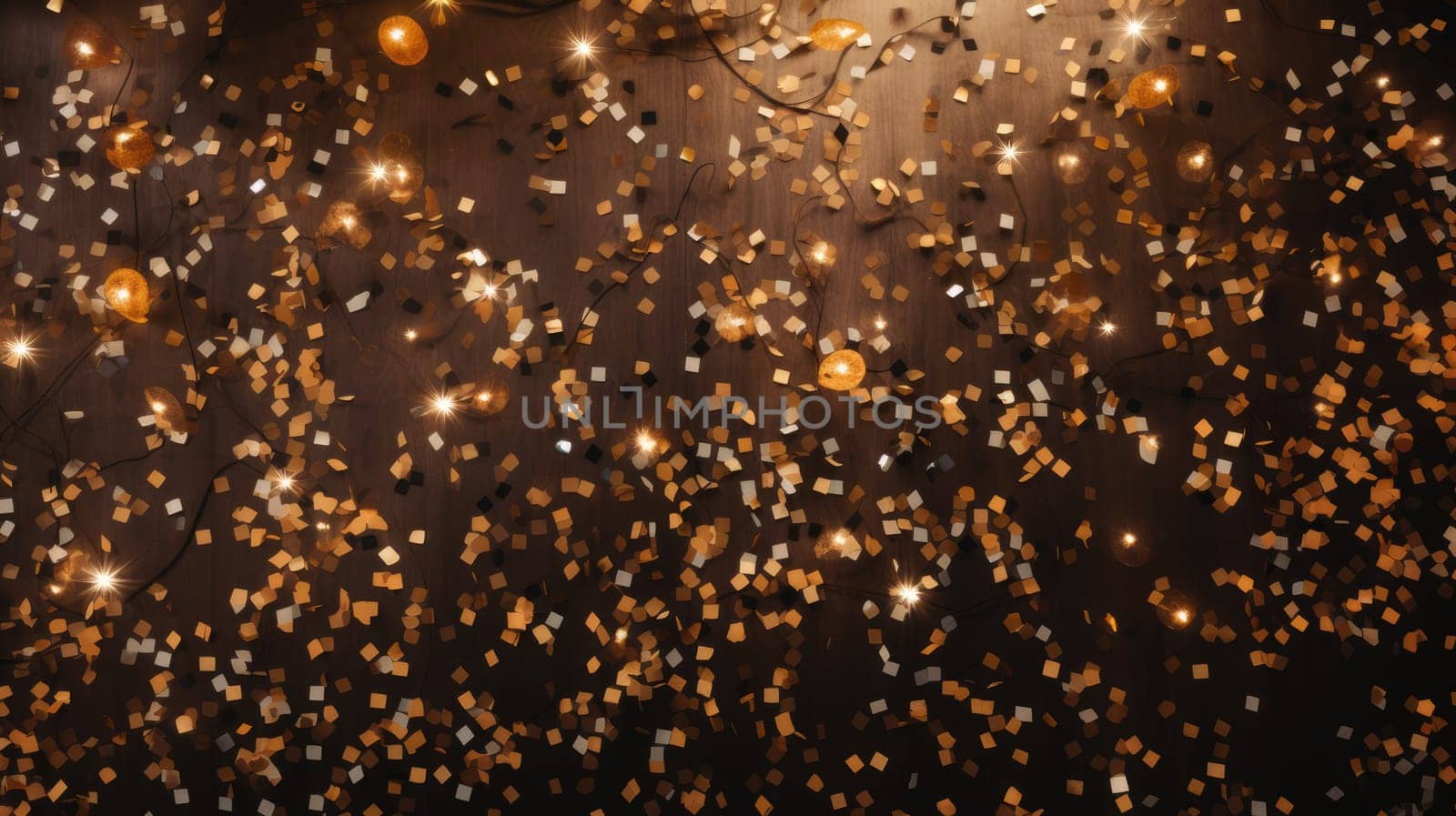 Background with shining confetti. Festive texture. gold glitter glow shine. AI
