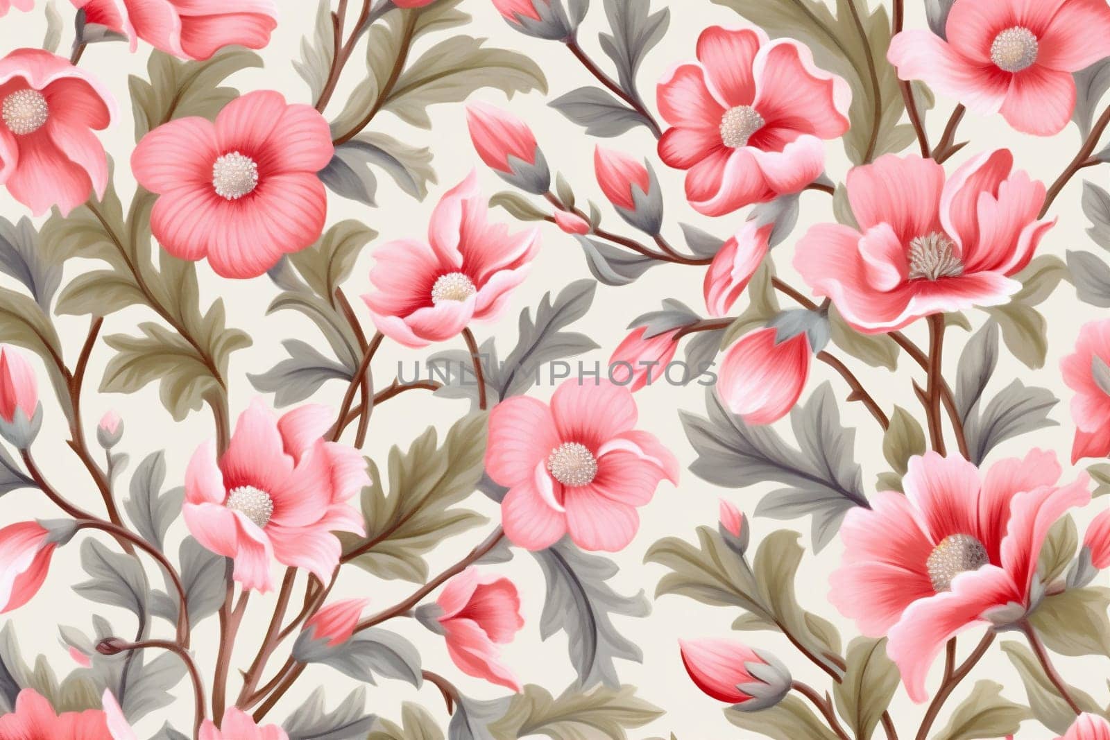 fabric textile leaf art pattern wallpaper spring drawing summer flower. Generative AI. by Vichizh