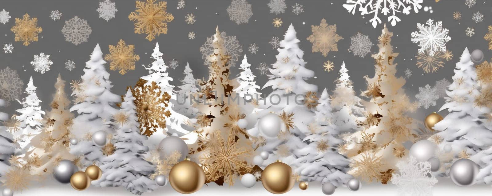 year christmas decoration winter abstract holiday gold glitter snow pattern sparkle card glow bright white celebrate background tree celebration snowflake light. Generative AI.