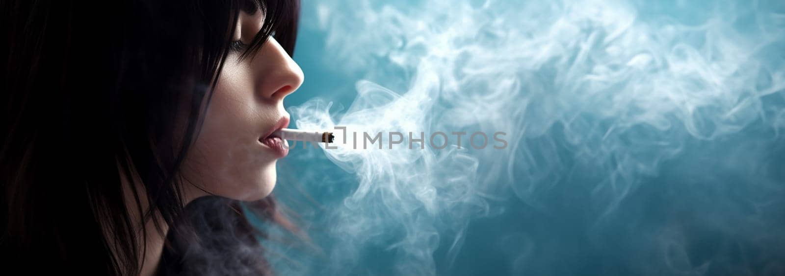 Teenager smokes cigarette. Substance abuse, addiction, people and bad habits concept close up of young man or girl smoking cigarette copy space. Space for text