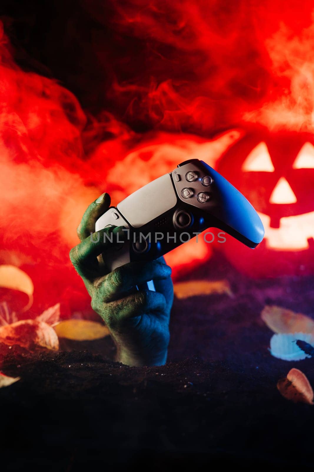 Zombie hand with joypad controller, wireless gamepad.Undead,halloween games sale by kristina_kokhanova