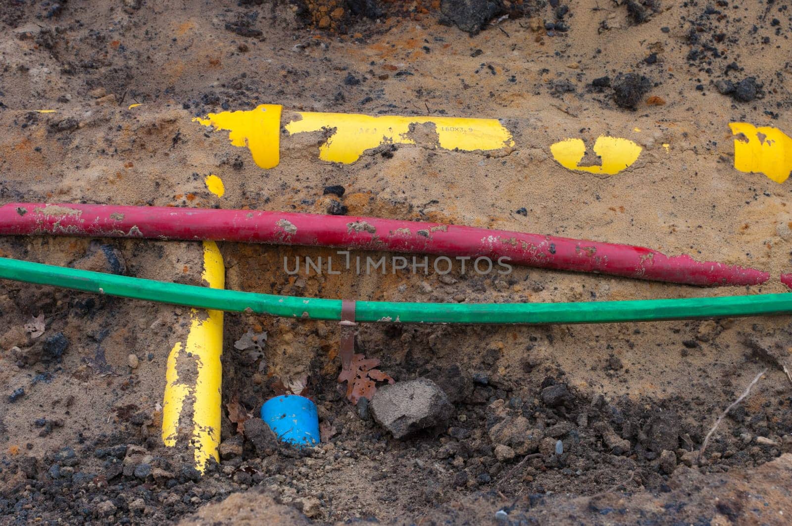 pvc pipes and cables in the earth