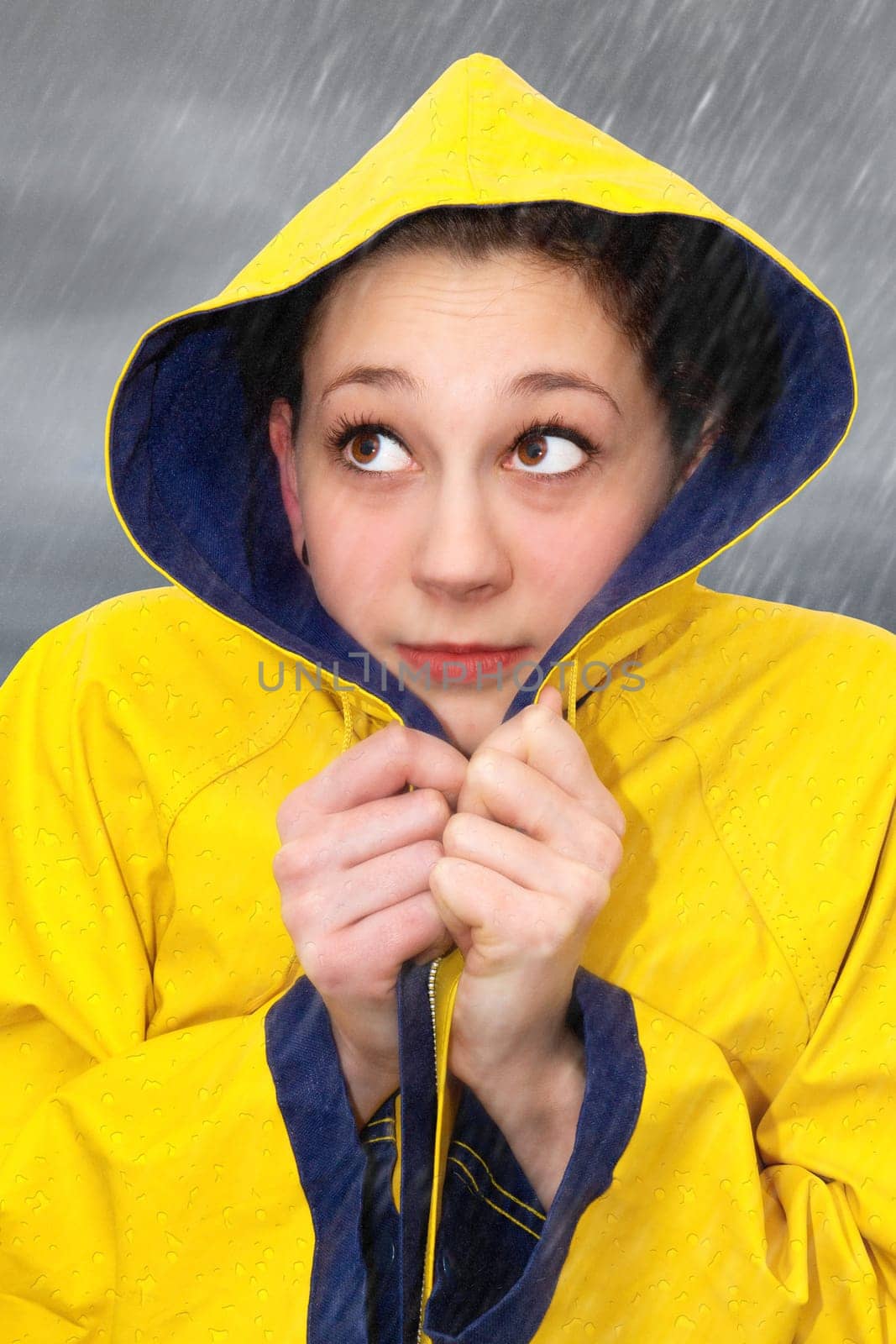 Young woman in the rain