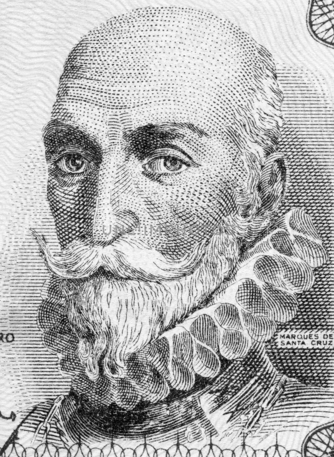 Alvaro de Bazan, 1st Marquis of Santa Cruz (1526-1588) on 1 Peseta 1953 Banknote From Spain. Spanish admiral.