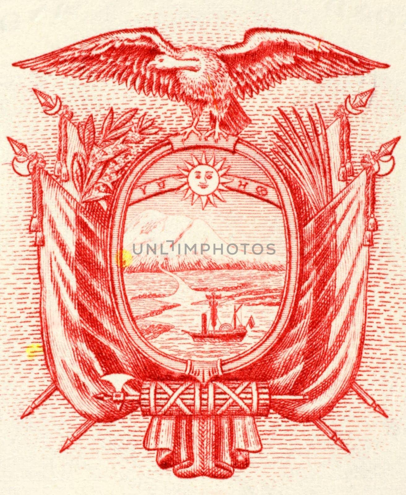 Ecuadorian Arms on 5 Sucres 1988 Banknote from Ecuador.