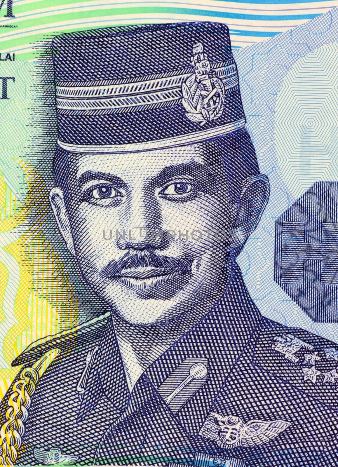 Hassanal Bolkiah (born 1946) on 1 Ringgit 2008 Banknote from Brunei. 29th Sultan of Brunei.