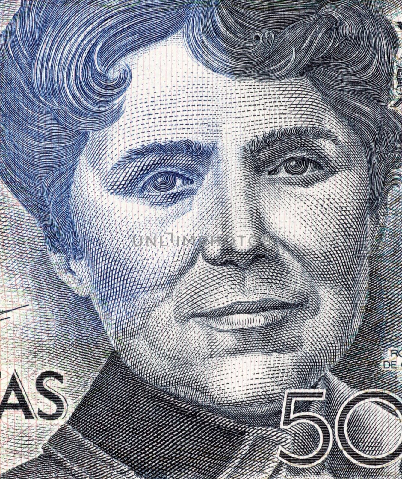 Rosalia de Castro (1837-1885) on 500 Pesetas 1979 Banknote From Spain. Galician romanticist writer and poet.