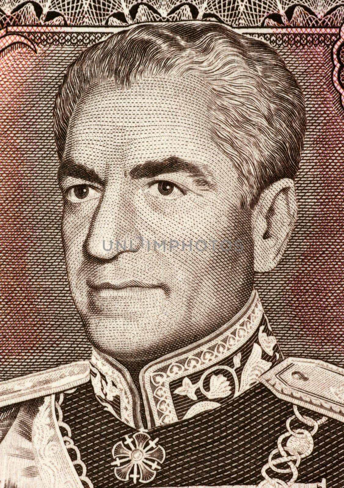 Reza Shah Pahlavi (1878-1844) on 20 Rials 1974 Banknote from Iran. Shah of the Imperial State of Iran during 1925-1841.