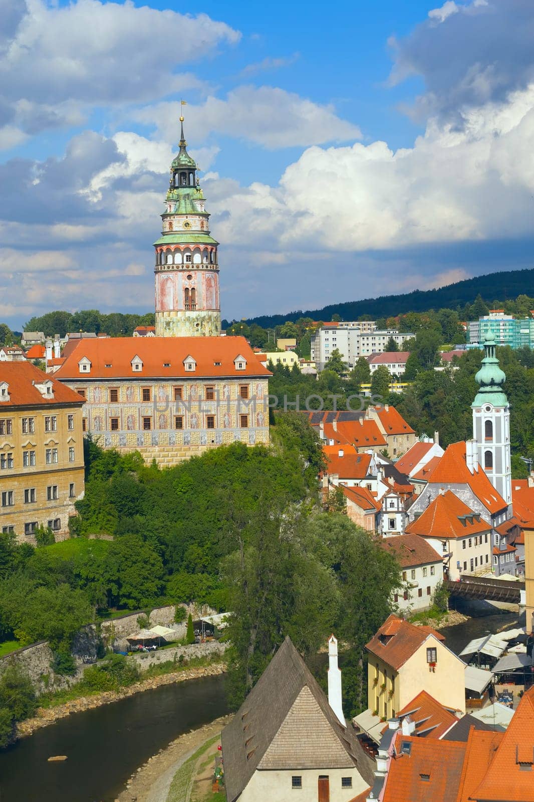 View of State Chateau and the town of Cesky Krumlov (Czech Republic). Vertically.