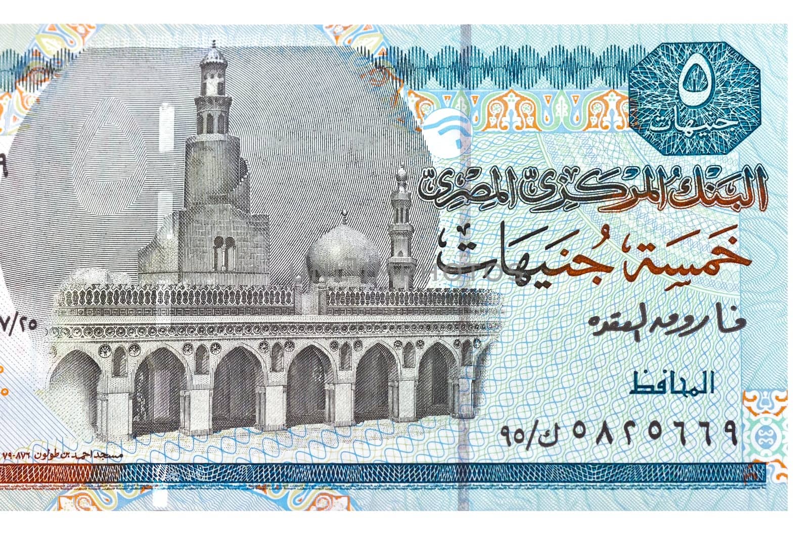 5 five pound bill of Egypt, green pattern, detail