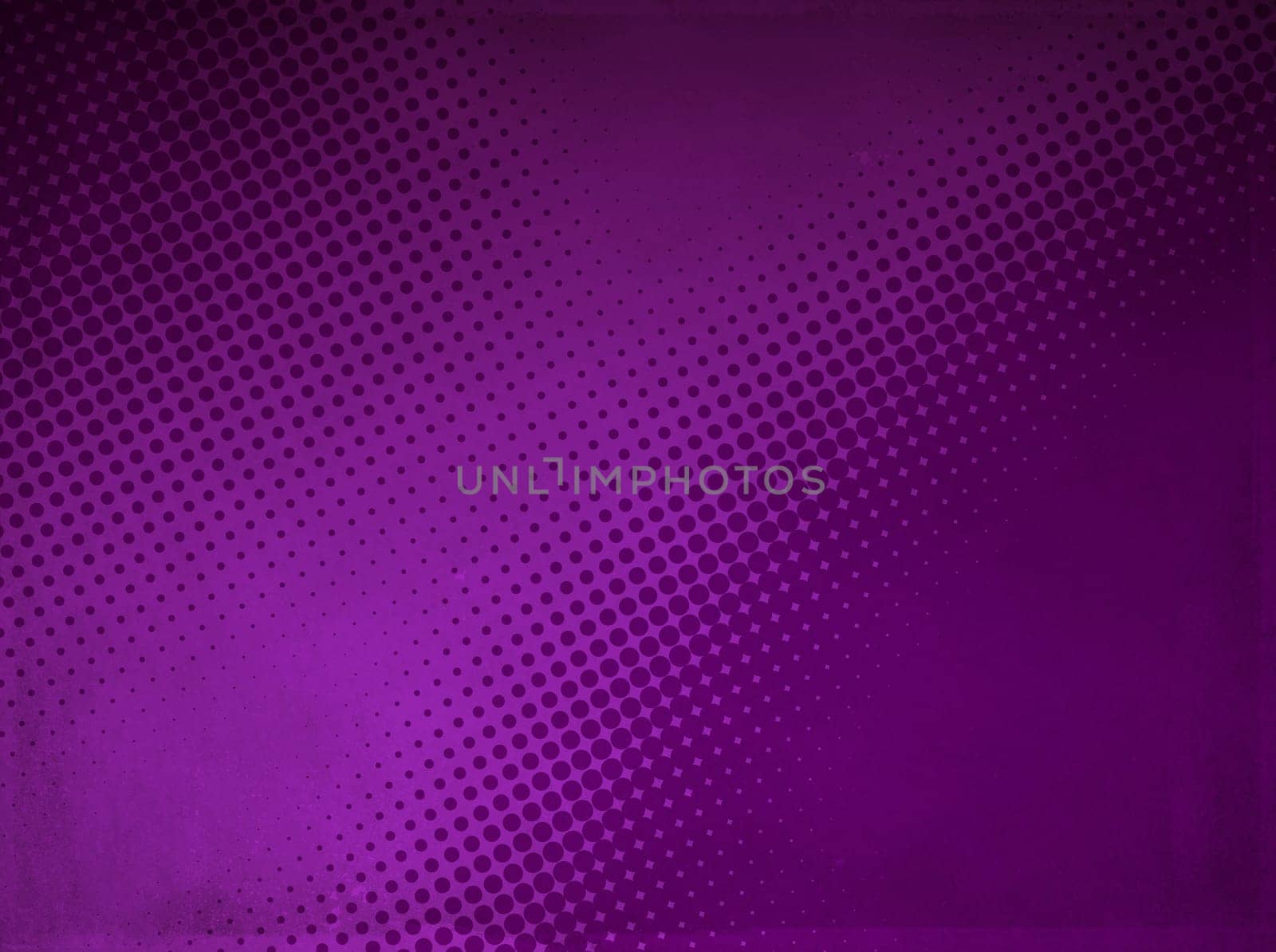 Grunge abstract halftone background made of a light and dark purple dotted pattern.