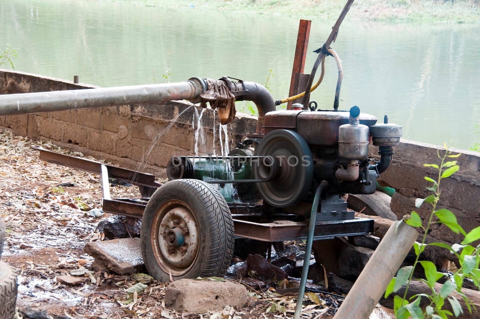 Irrigation pump next to the Niger river in Mali, Africa