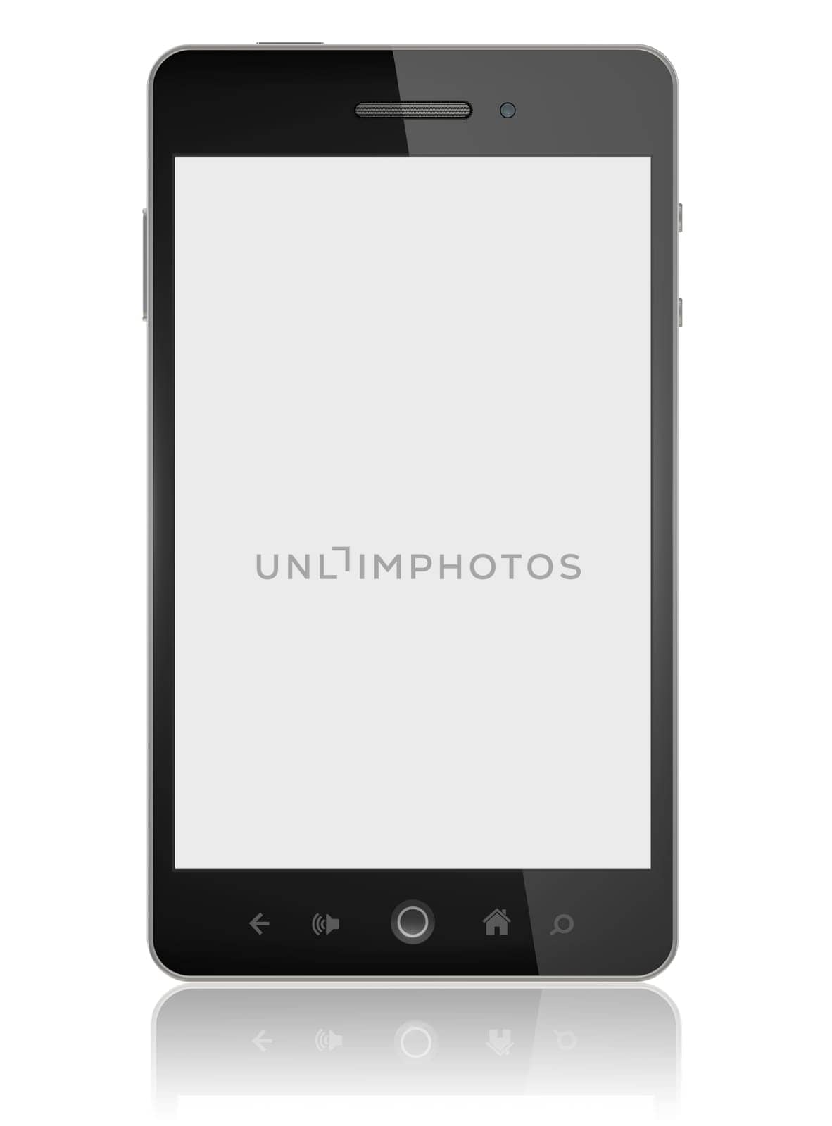 Modern smart phone with blank screen isolated on white. Include clipping path for phone and screen.