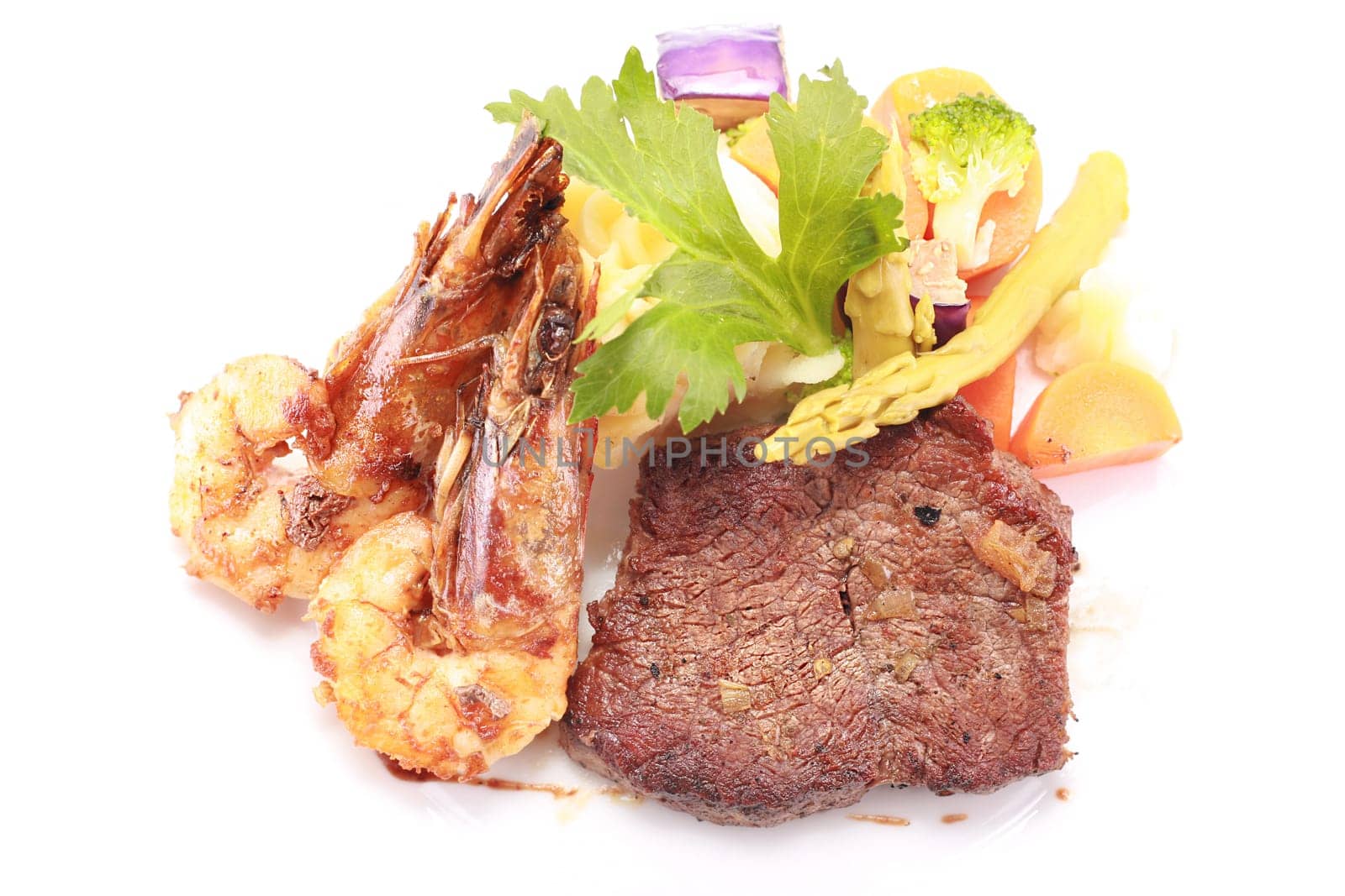 Gourmet food over a white background
