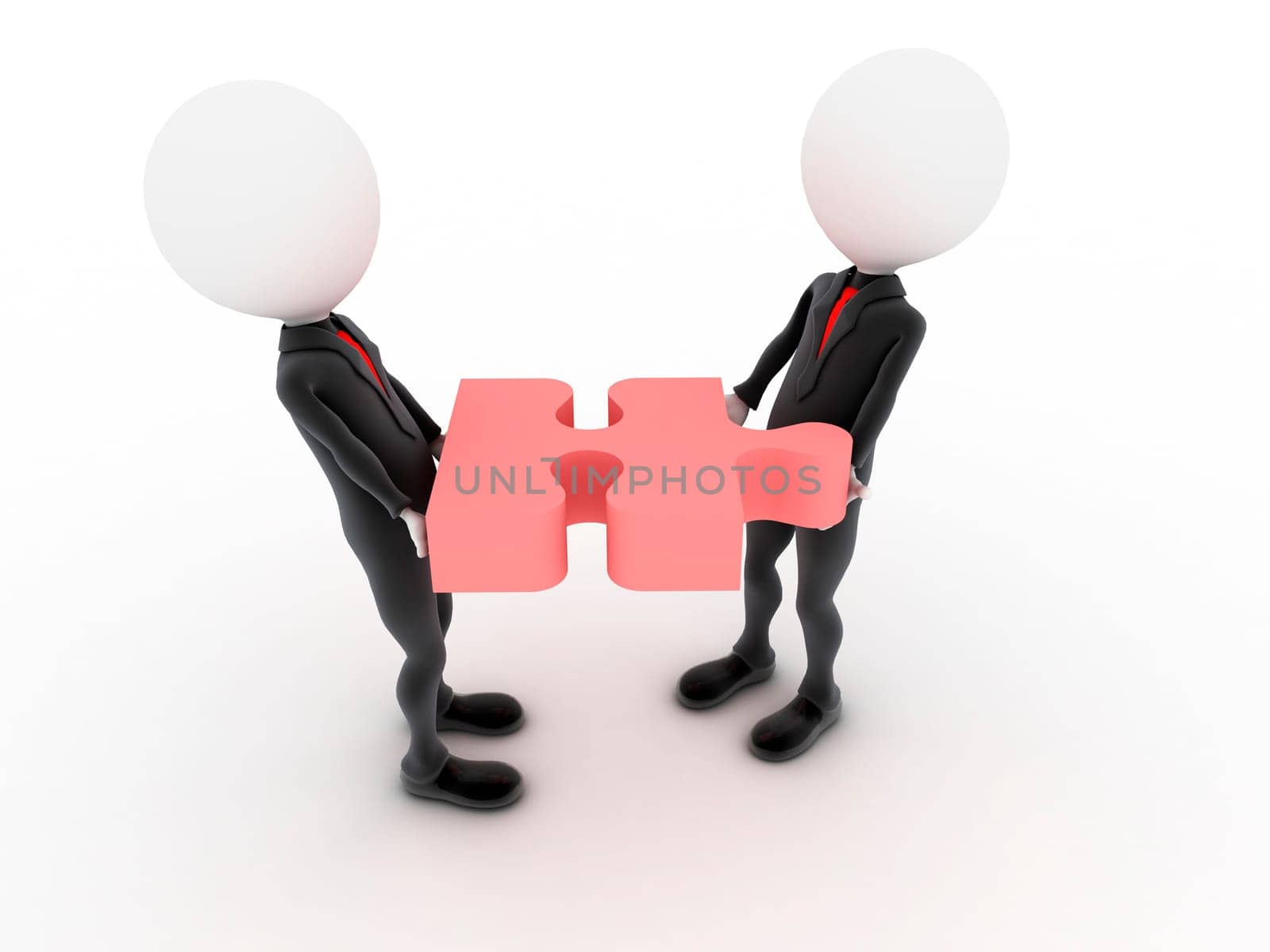 Businessmen with puzzle. Teamwork. 3d