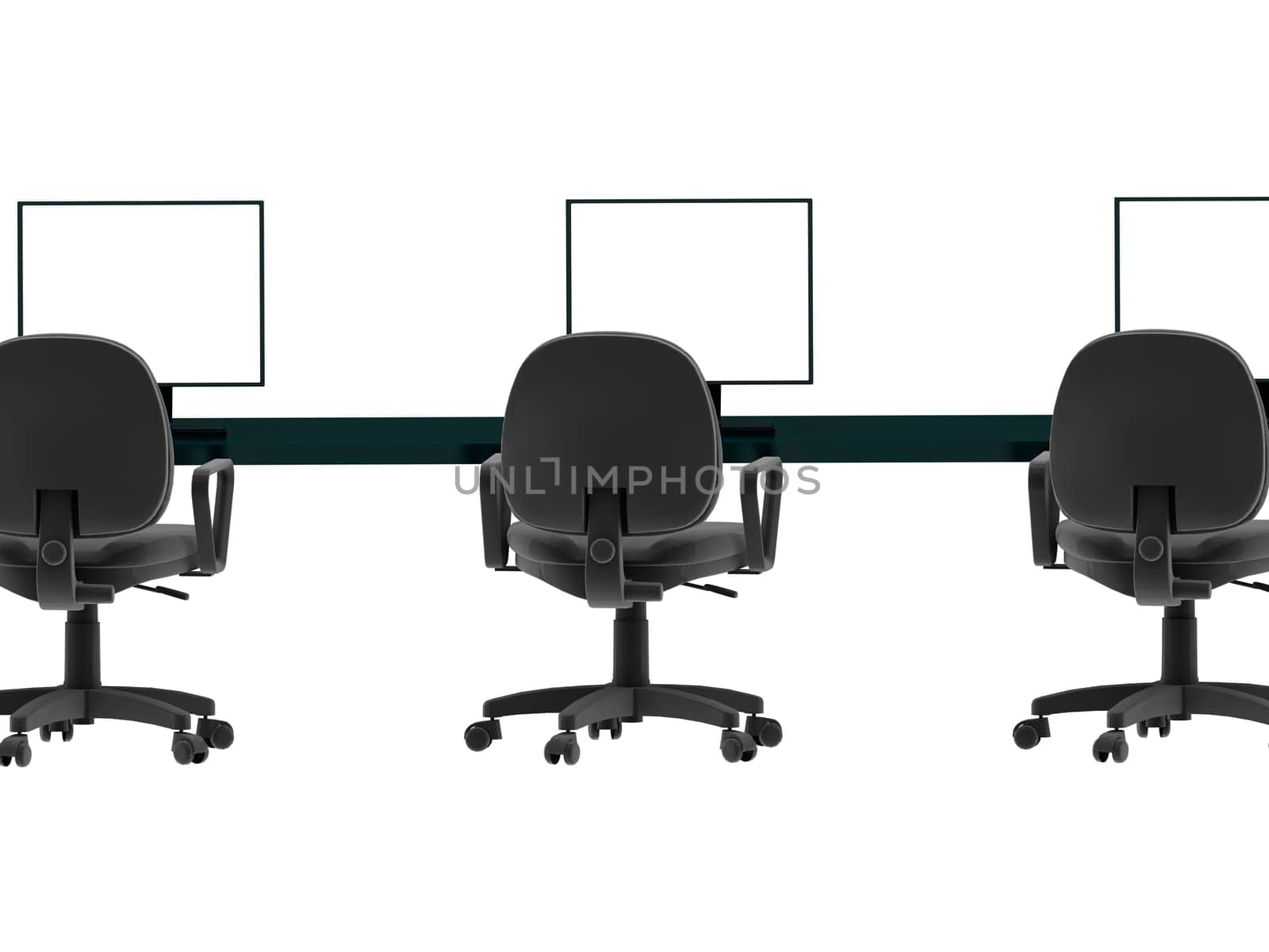 Workplace. Laptops,chairs,tables 3d