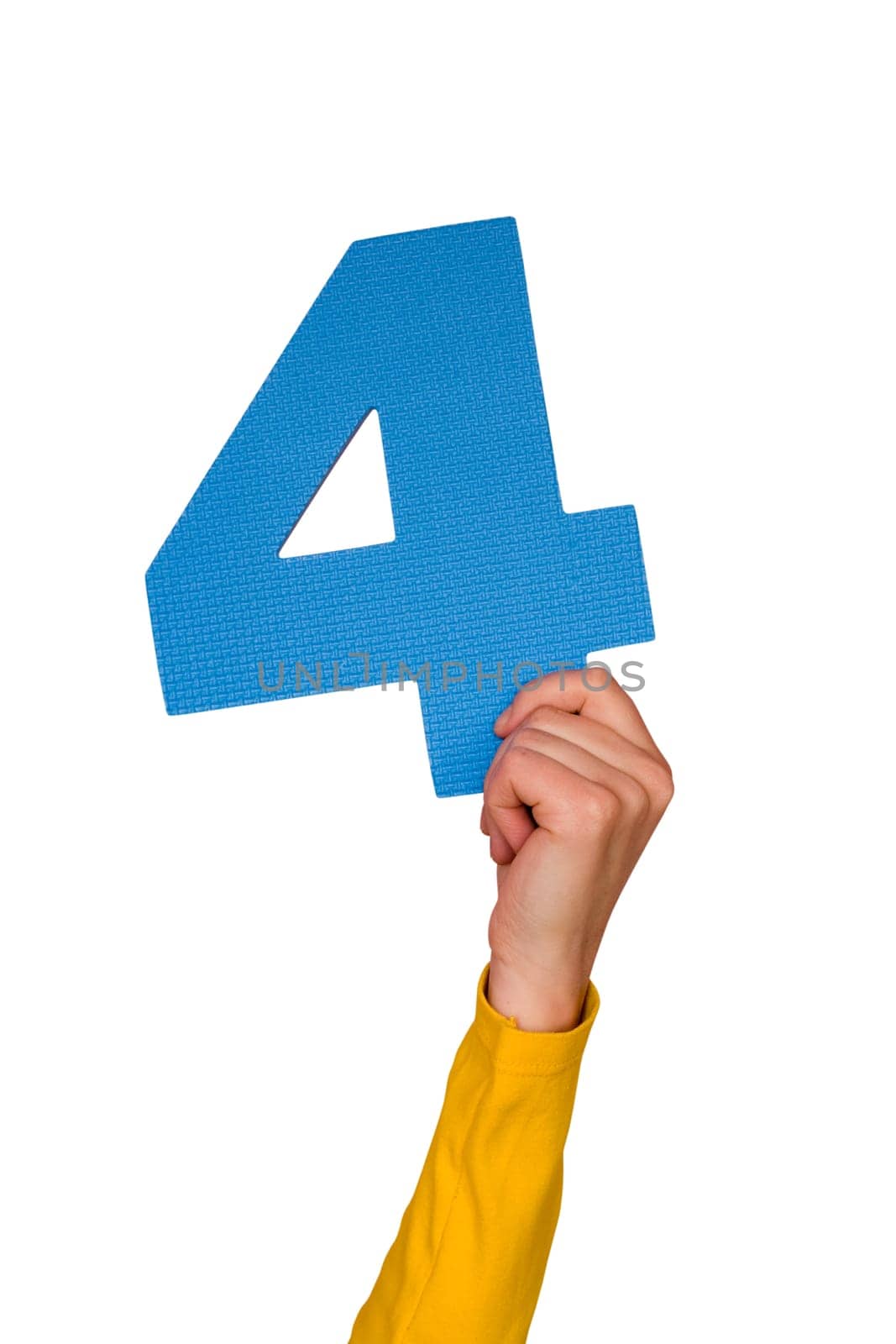 number four in hand,isolated on white background