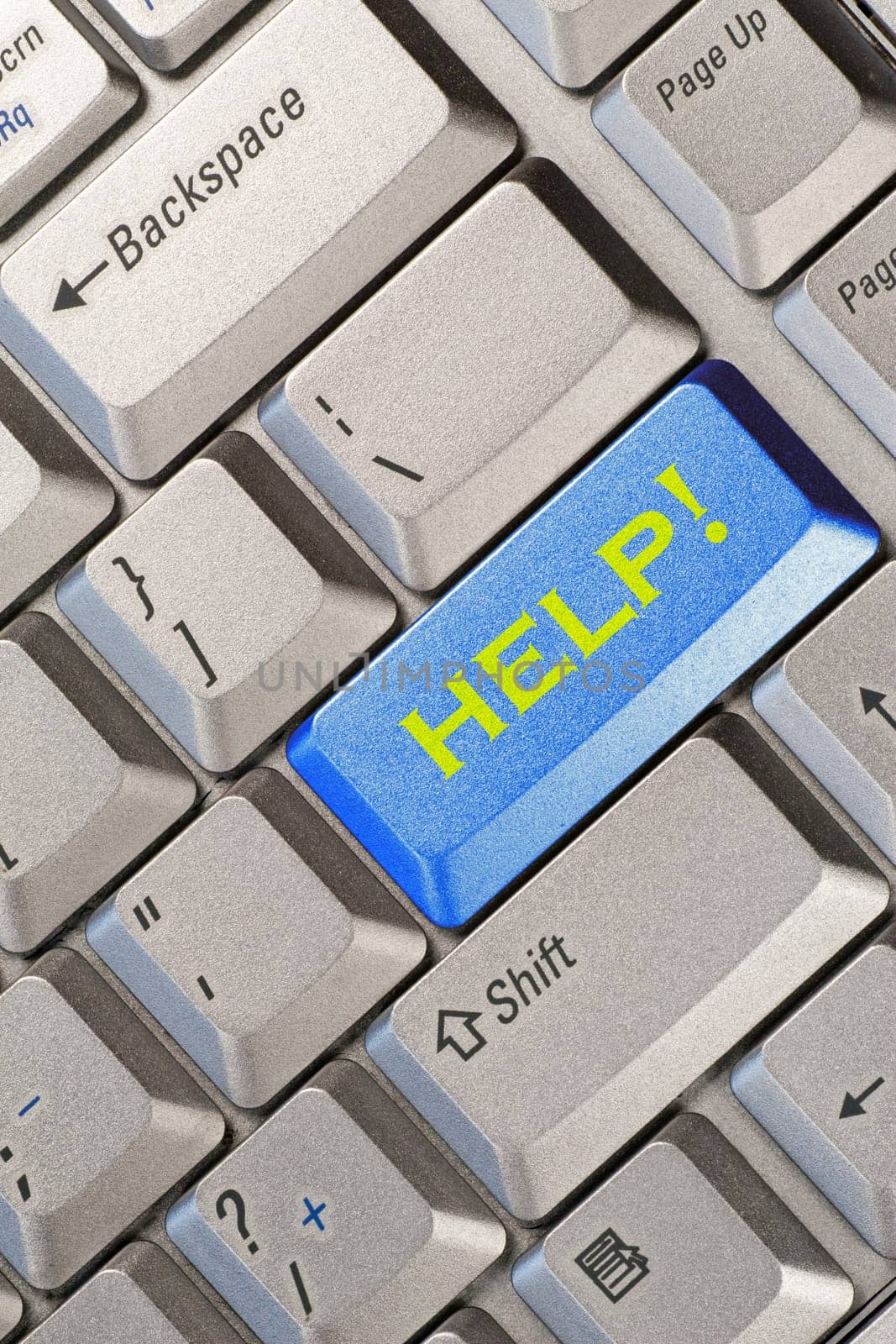 blue computer keyboard button with help word