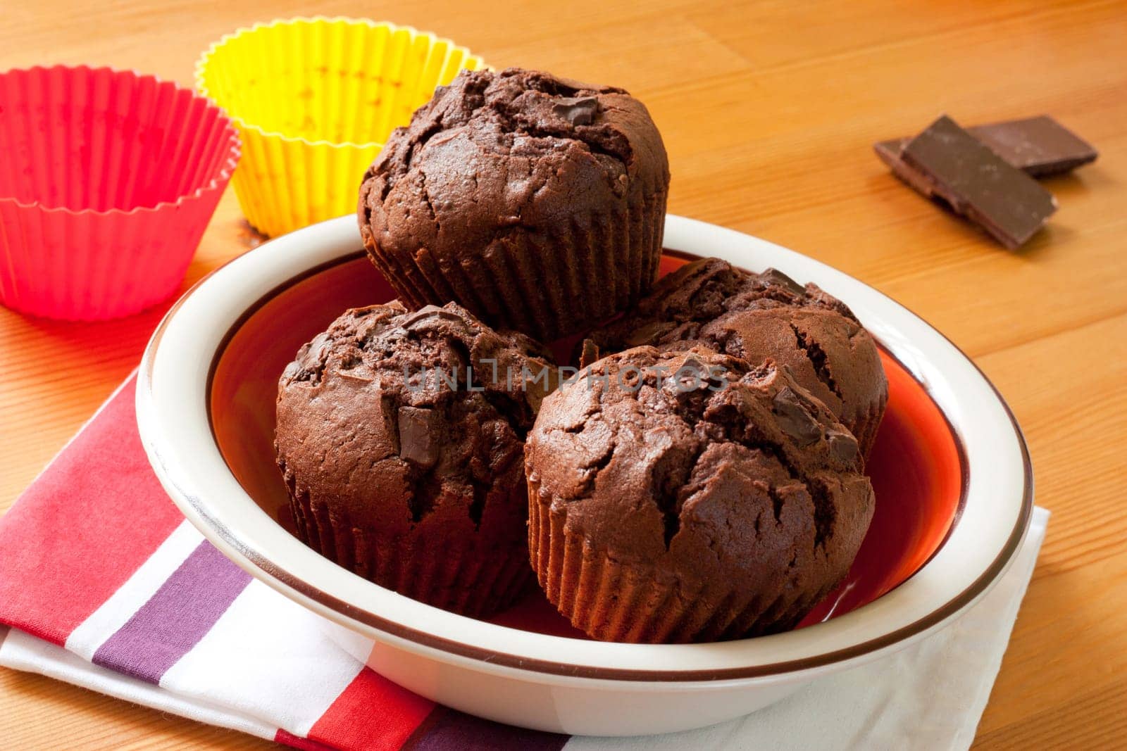 Chocolate muffins with dark chocolate chips