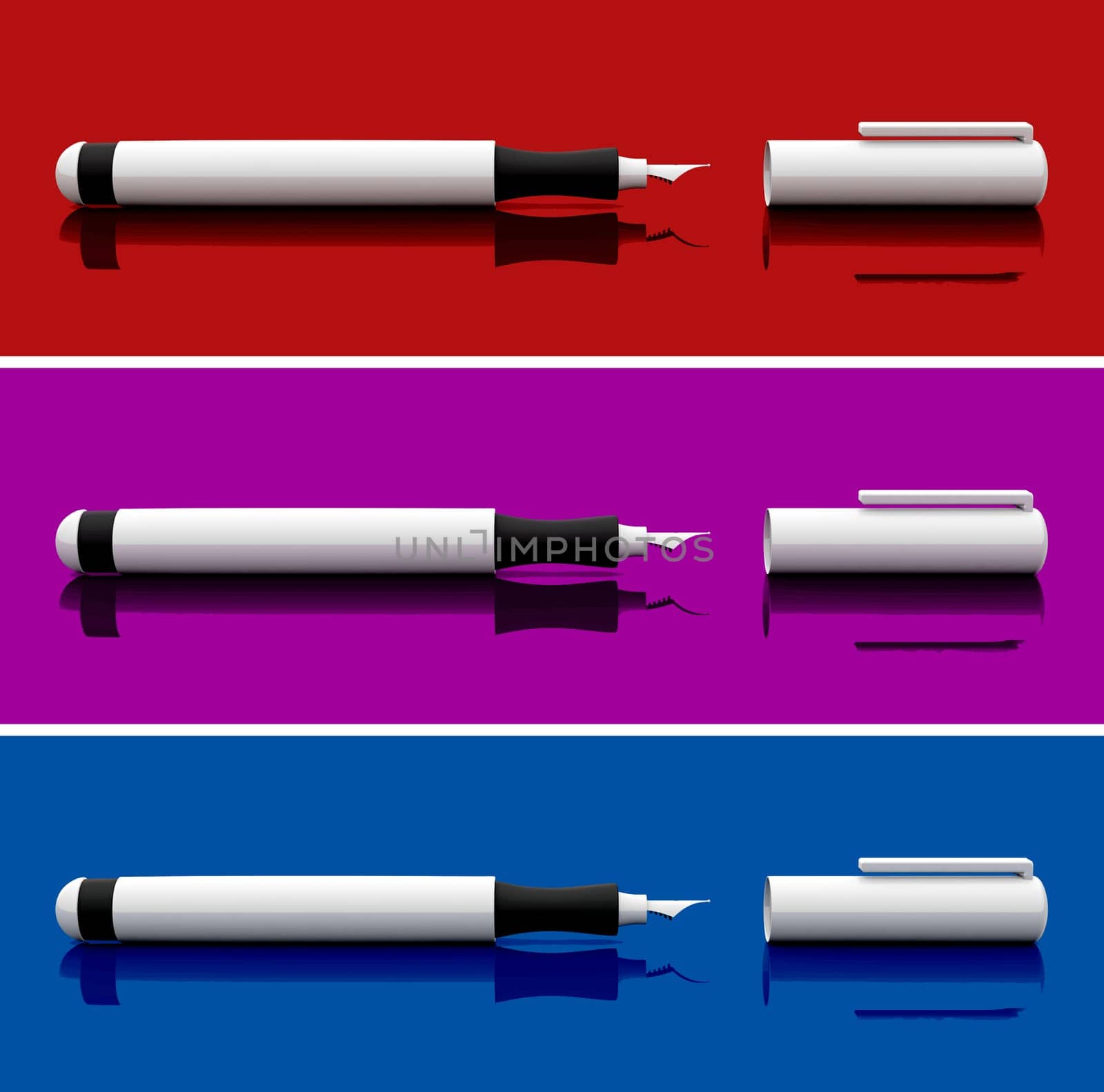 3x Fountain Pen - Red / Purple / Blue