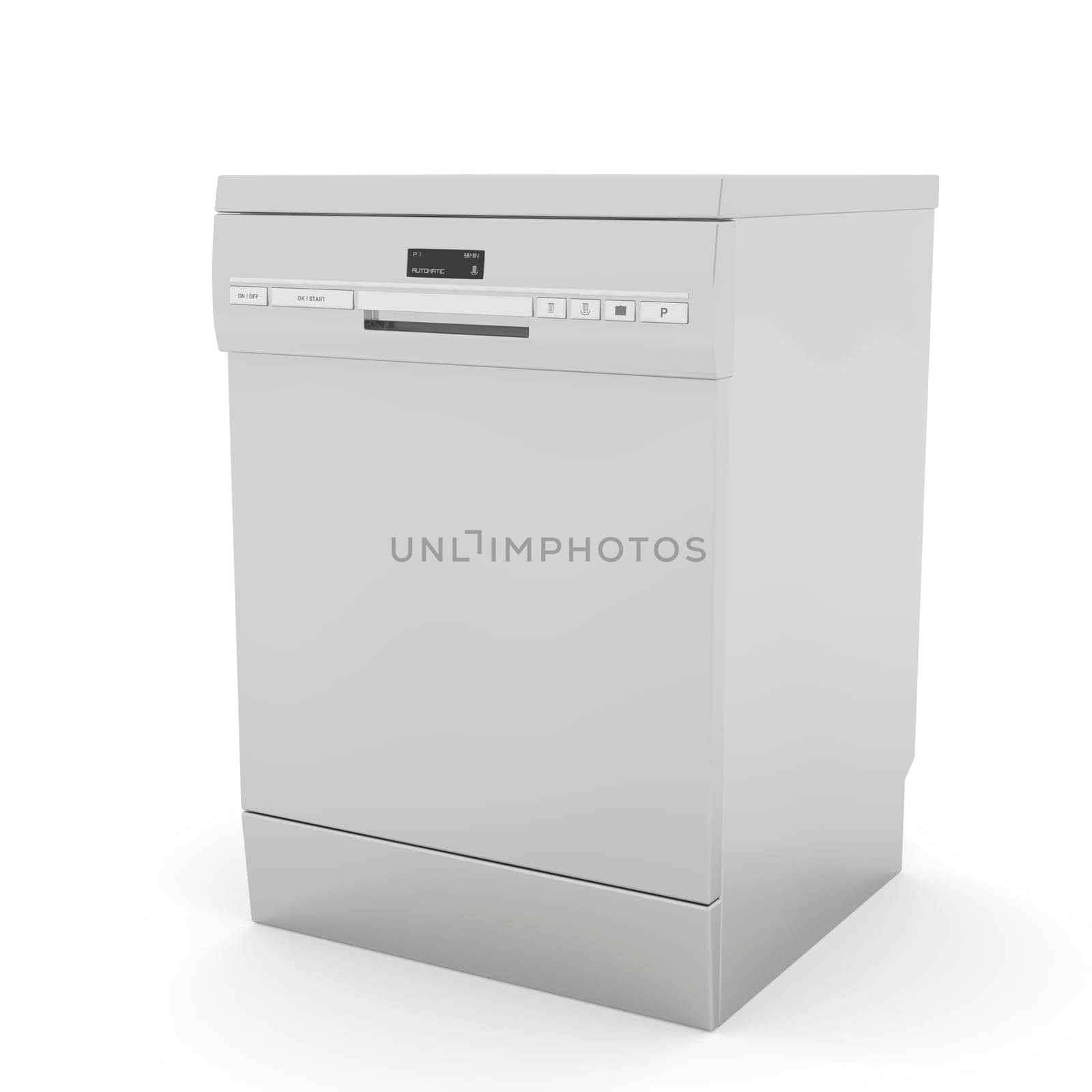 Freestanding dishwasher on white background