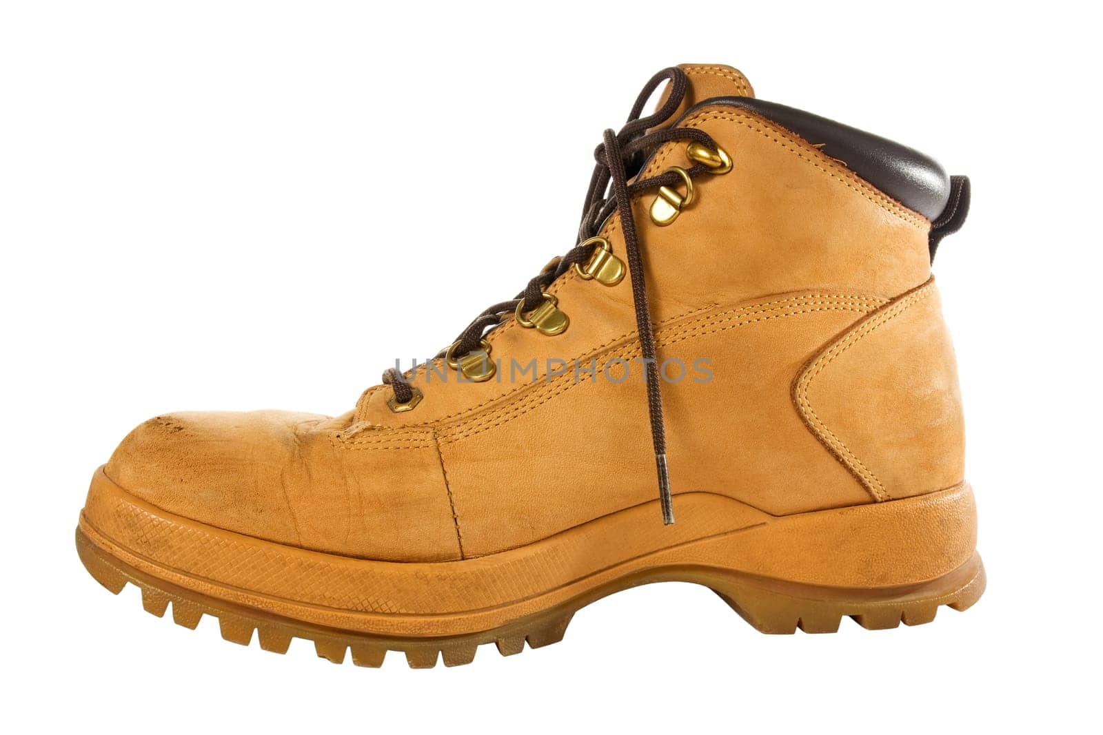 yellow worn shoe isolated on white background