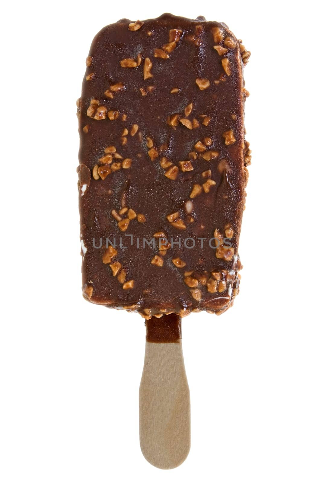 ice cream covered with chocolate and almonds