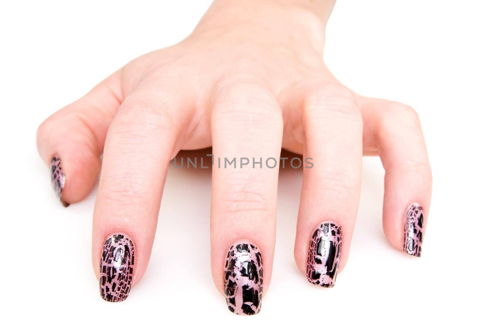 manicured woman hand over a white background
