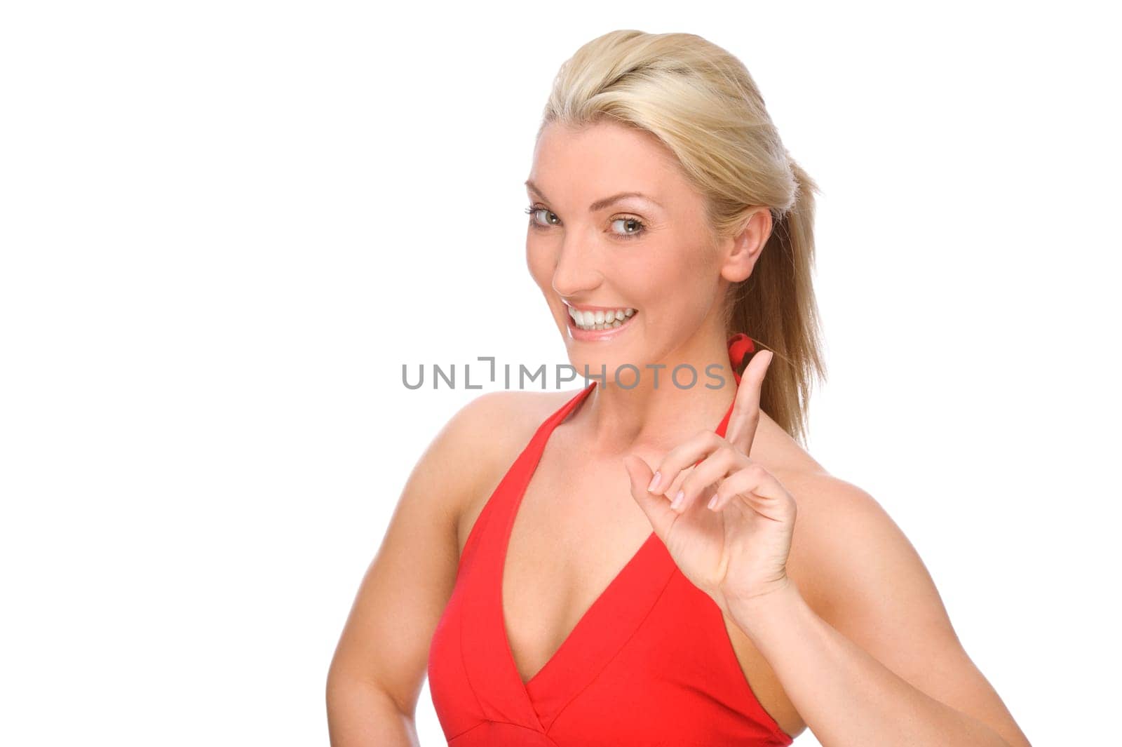 Studio shot of a young and smiling woman