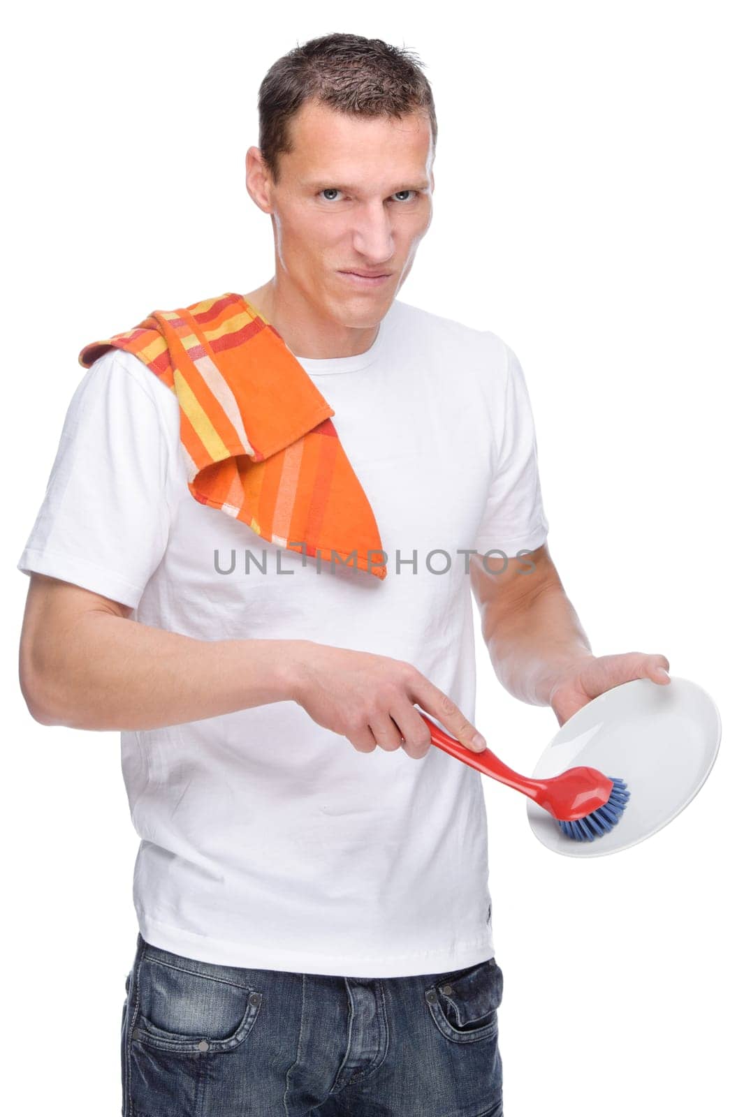 Studio shot of a young househusband