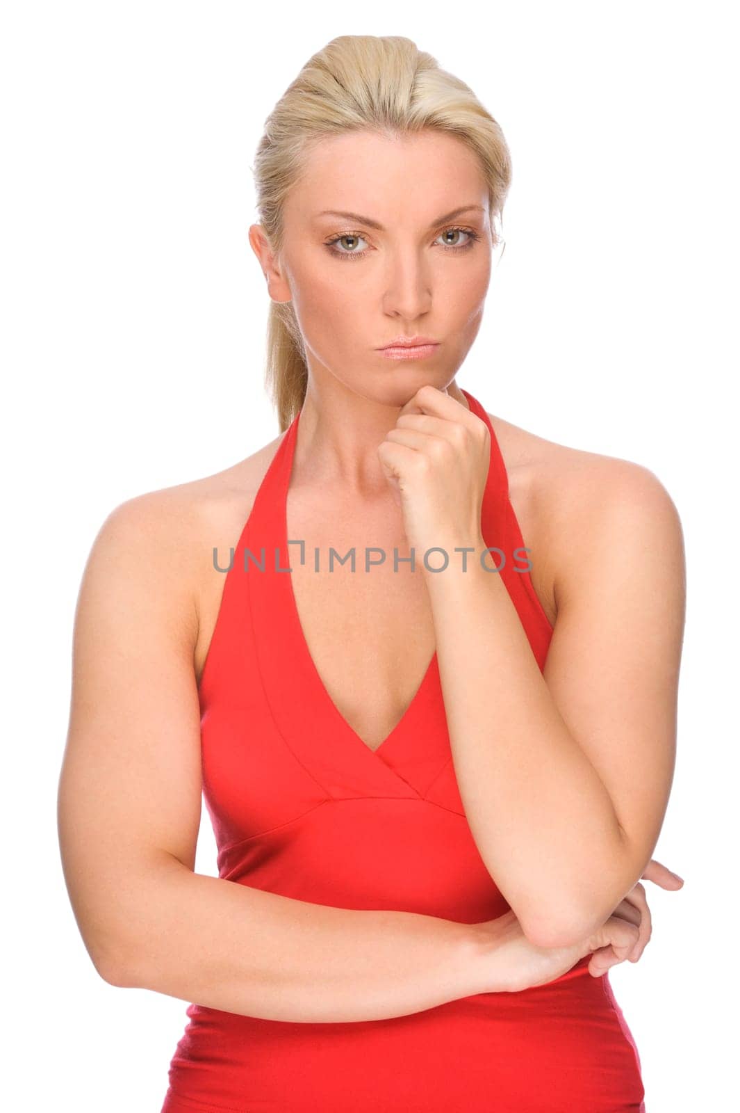 Studio shot of a young and thoughtful woman