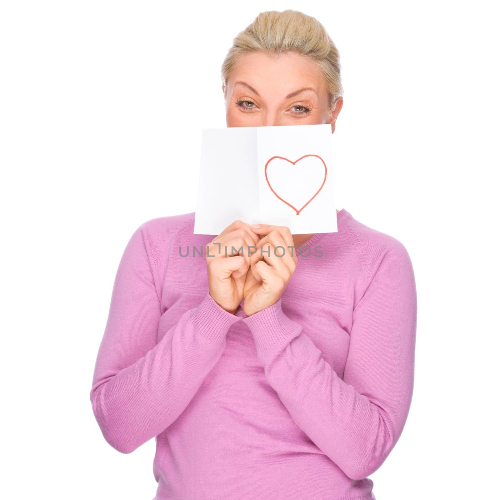 Studio shot of a young woman with love letter